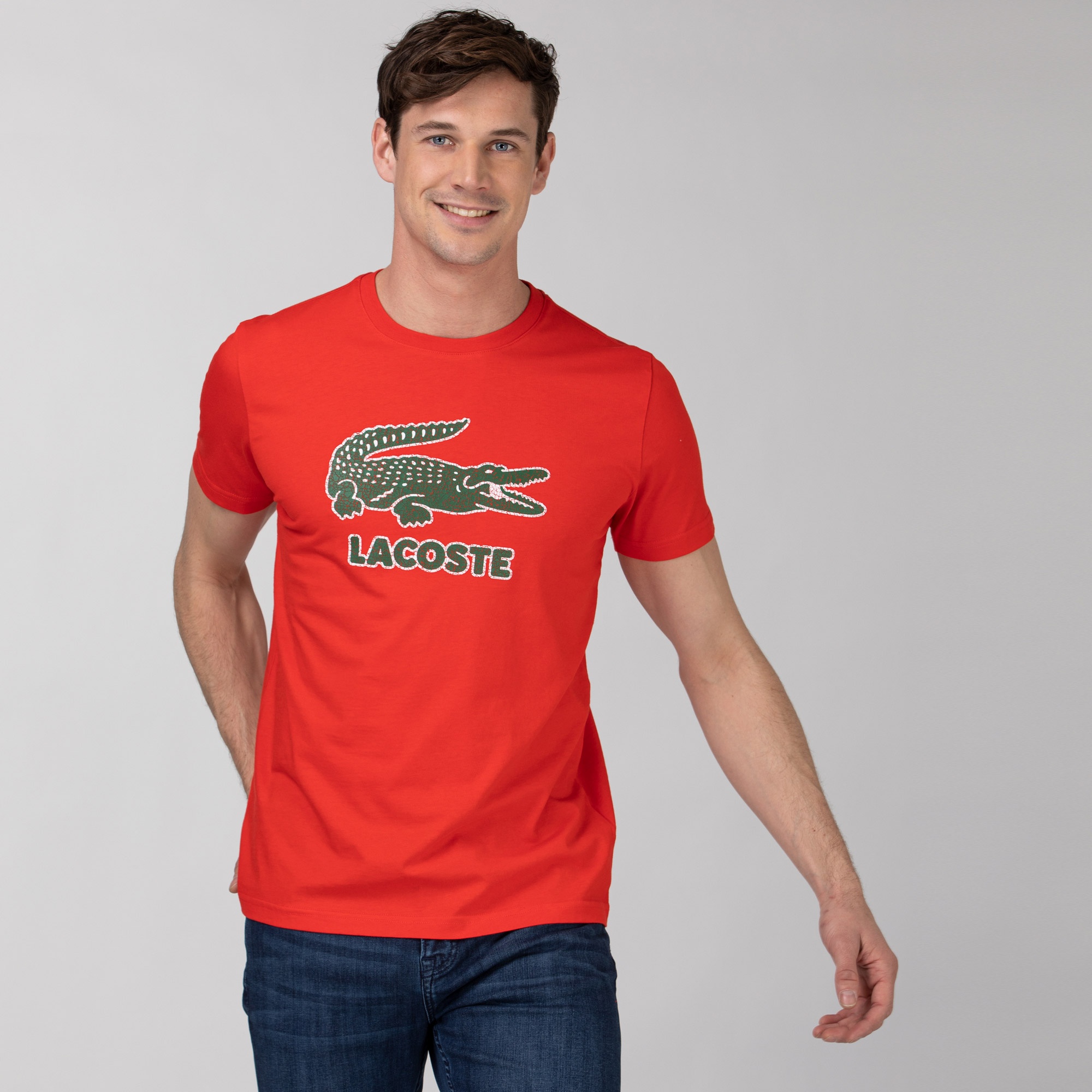 Lacoste Erkek Regular Fit Bisiklet Yaka Baskılı Kırmızı T-Shirt