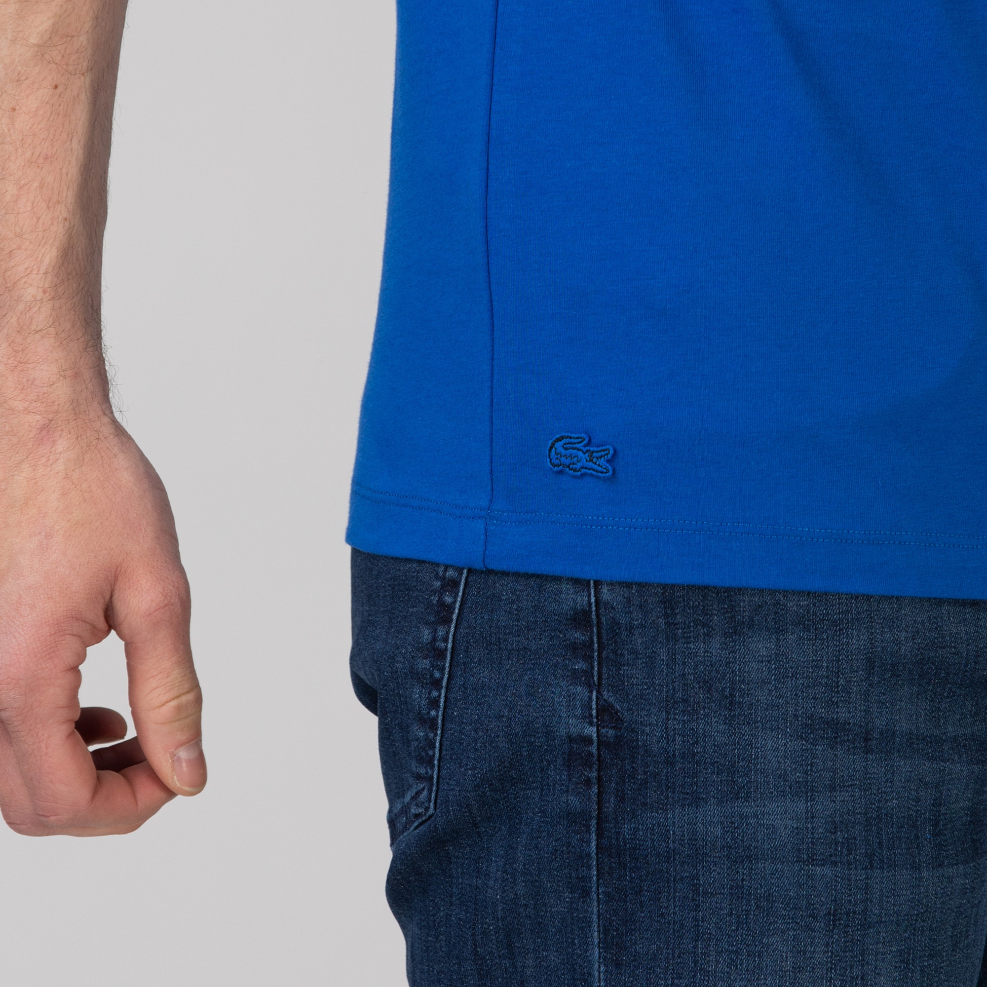 Lacoste Erkek Bisiklet Yaka Baskılı Mavi T-Shirt