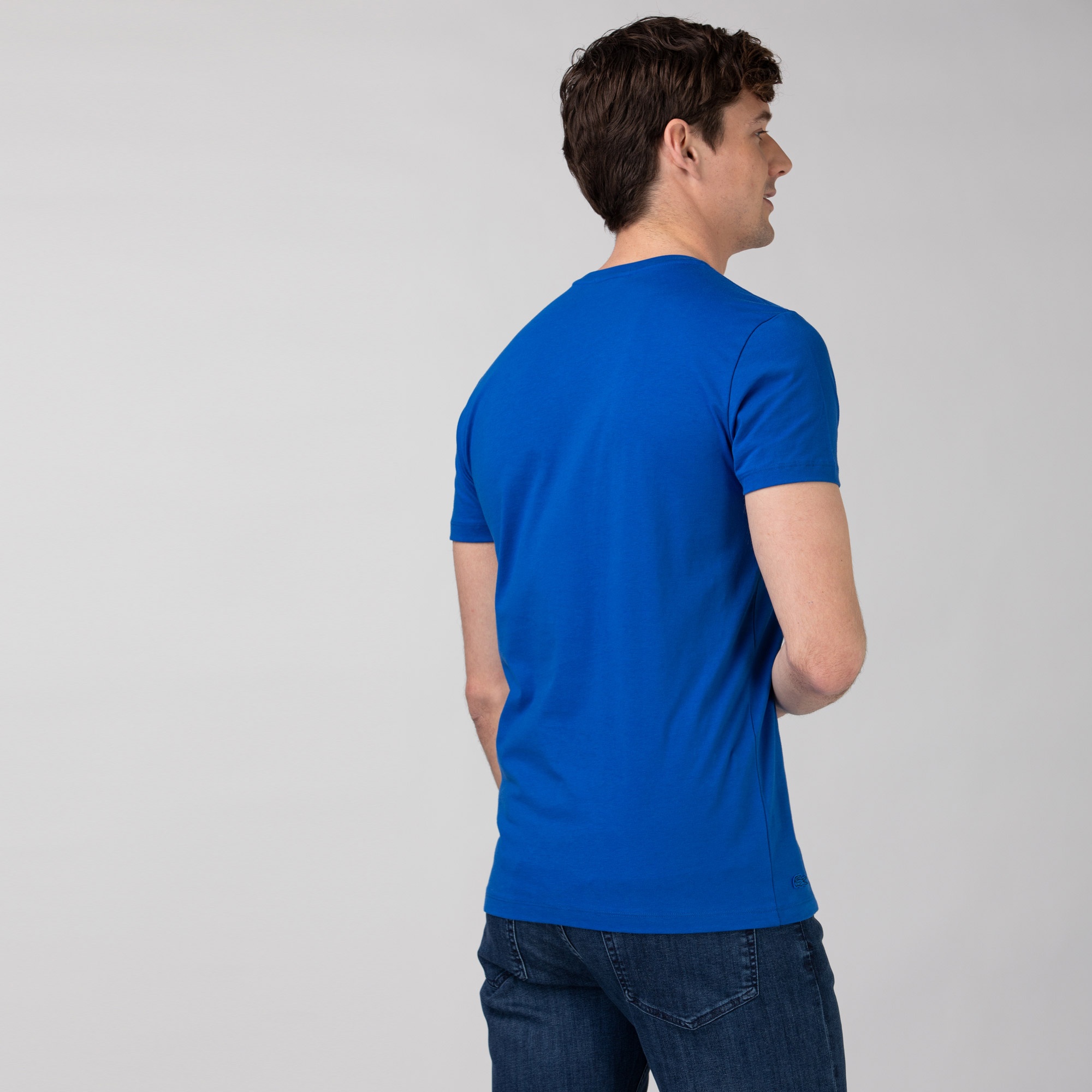 Lacoste Erkek Bisiklet Yaka Baskılı Mavi T-Shirt