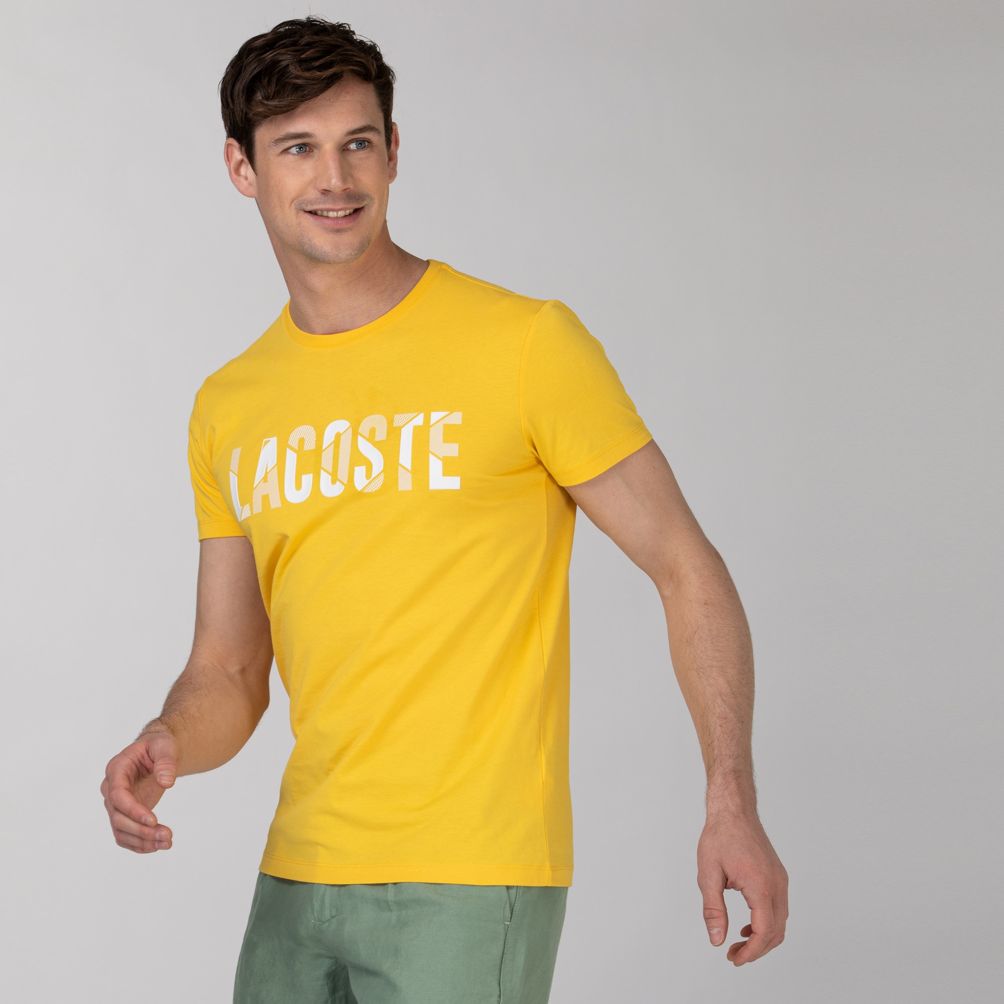 Lacoste Erkek Bisiklet Yaka Baskılı Sarı T-Shirt