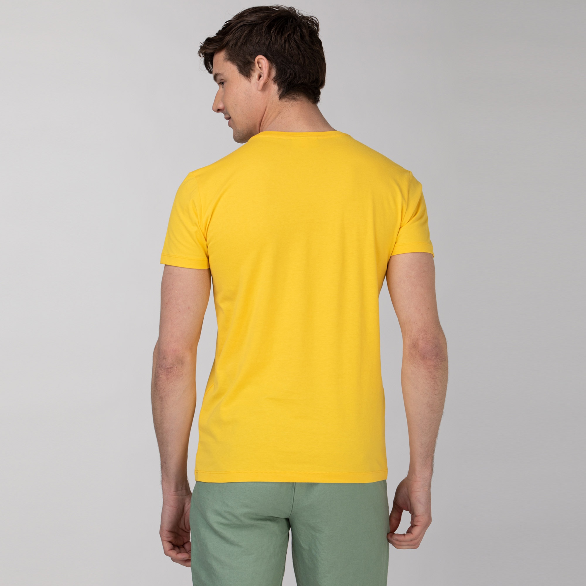 Lacoste Erkek Bisiklet Yaka Baskılı Sarı T-Shirt