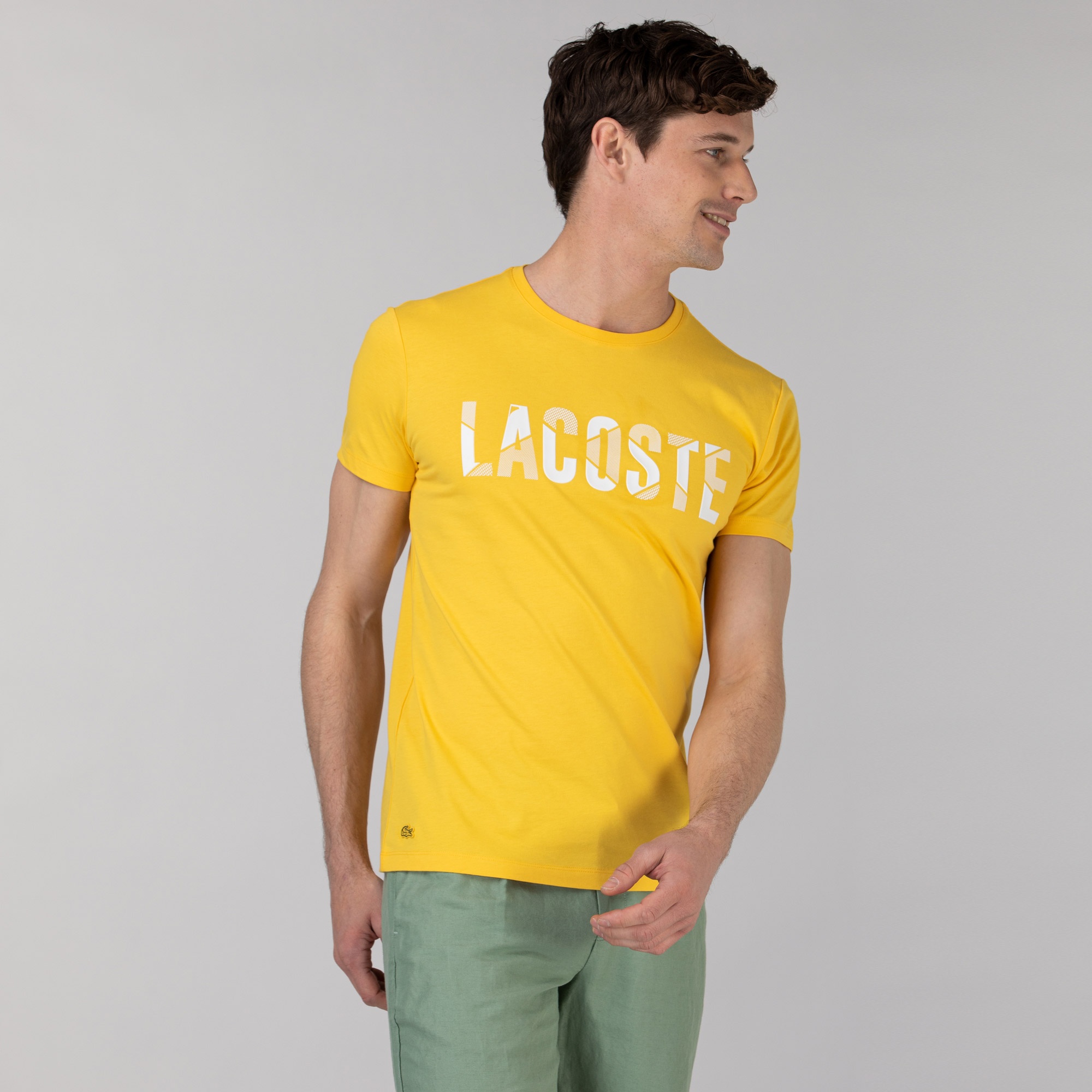 Lacoste Erkek Bisiklet Yaka Baskılı Sarı T-Shirt