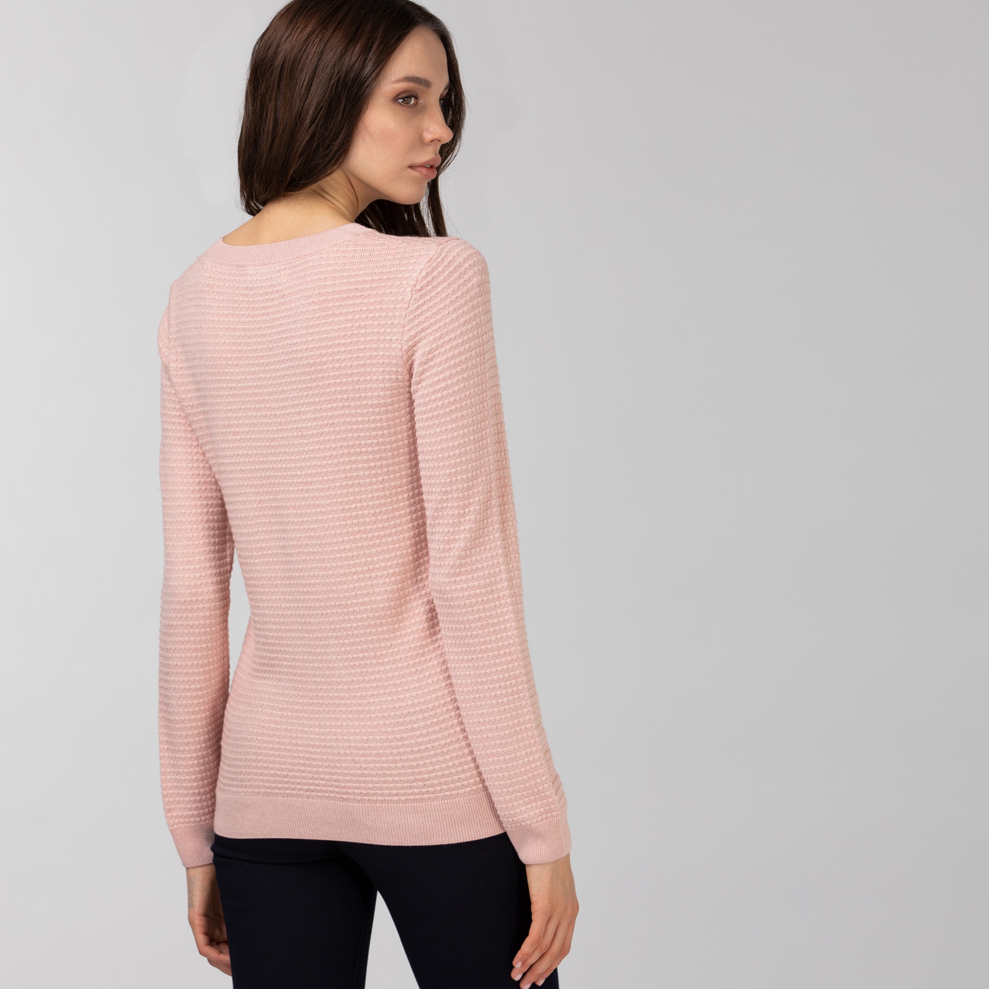 Lacoste Erkek Kayık Yaka Desenli Pembe Kazak