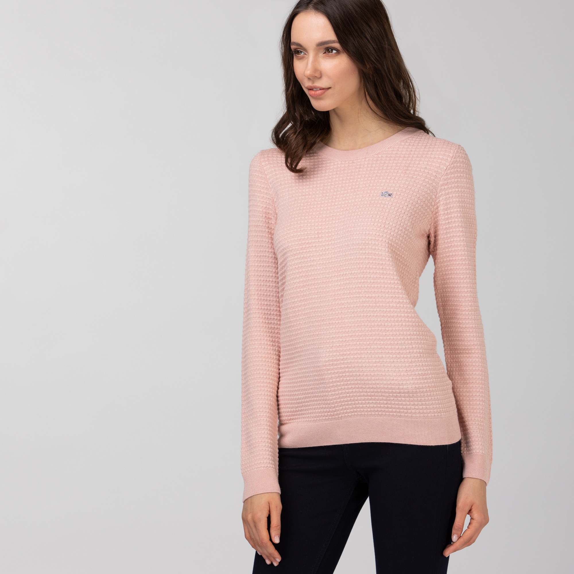 Lacoste Erkek Kayık Yaka Desenli Pembe Kazak