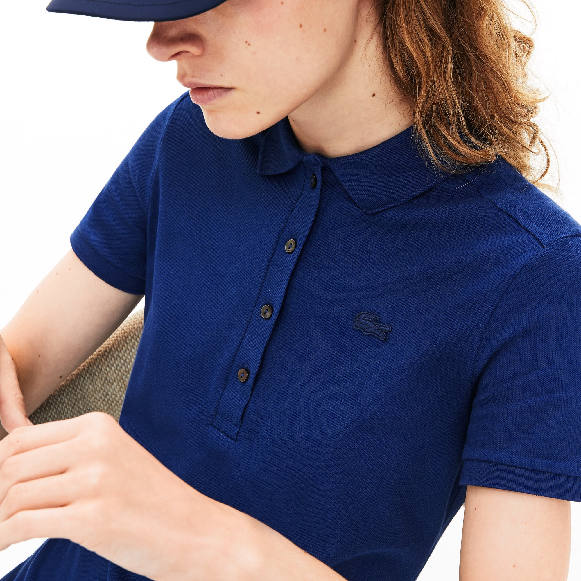 Lacoste Kadın Saks Mavi Polo Yaka Elbise