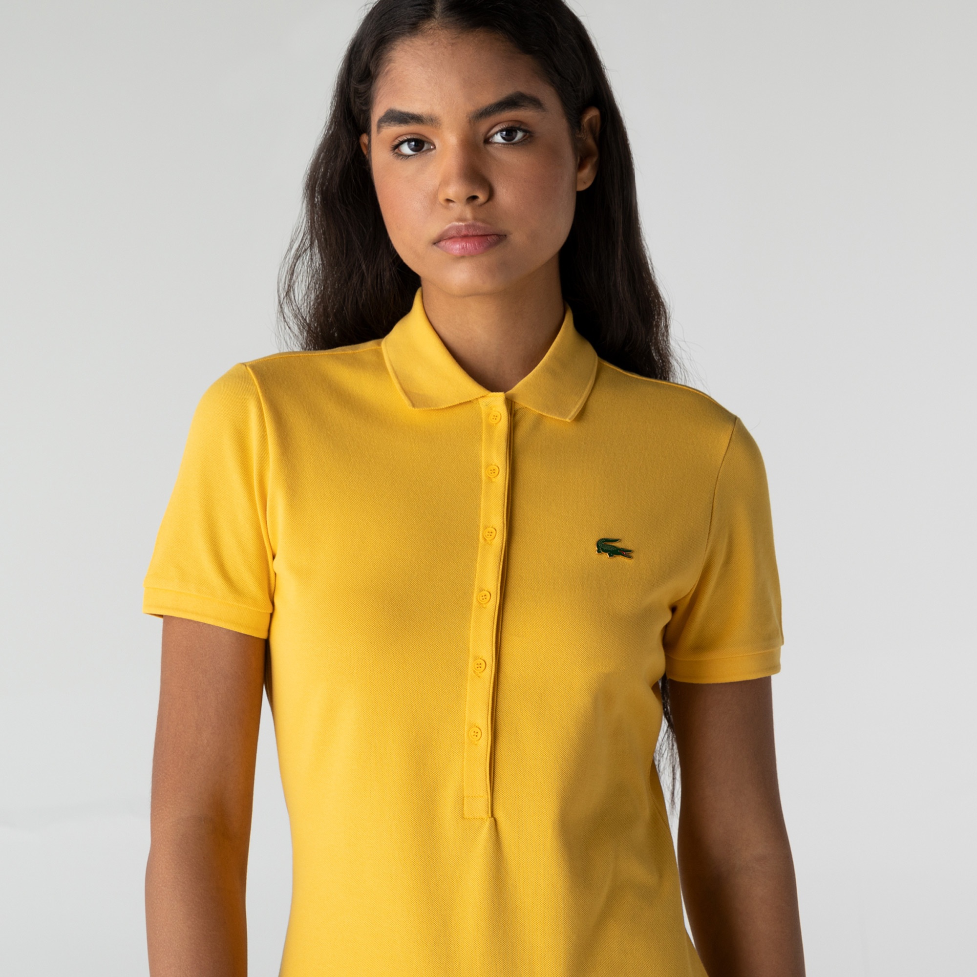 Lacoste Kadın Slim Fit Polo Yaka Sarı Elbise