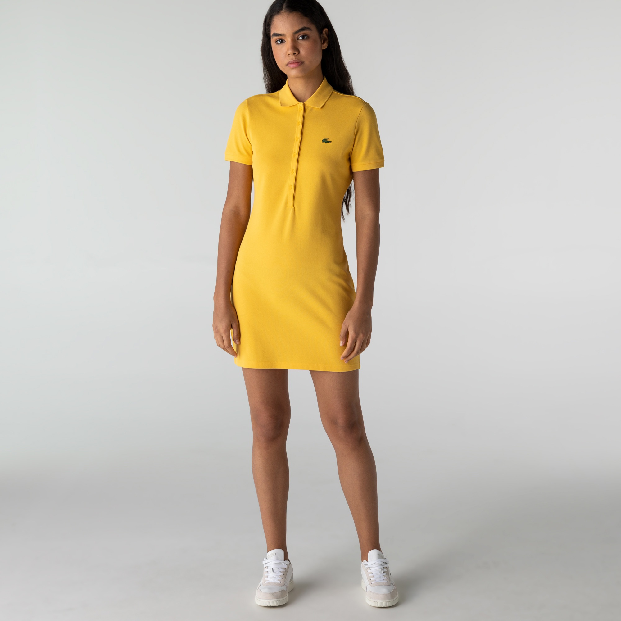 Lacoste Kadın Slim Fit Polo Yaka Sarı Elbise