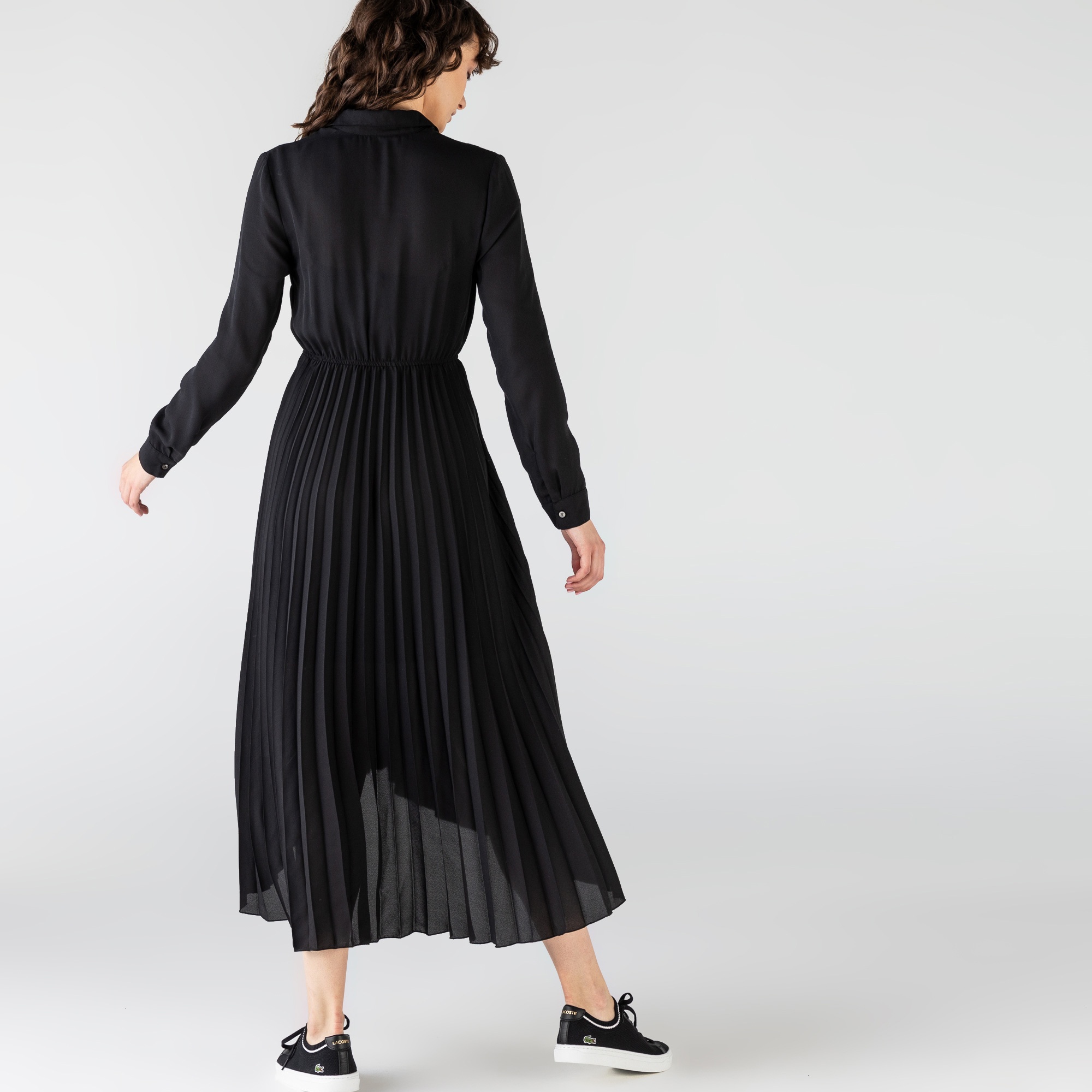 Lacoste Kadın Regular Fit Uzun Kollu Gömlek Yaka Siyah Elbise