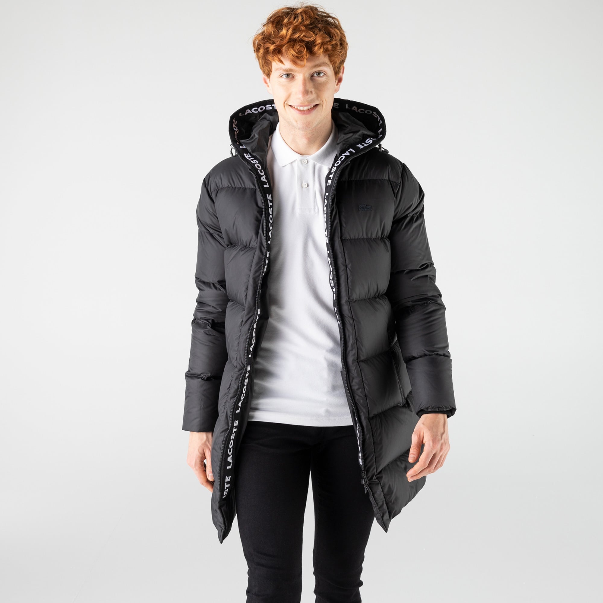 Lacoste Erkek Kapüşonlu Kapitone Siyah Mont