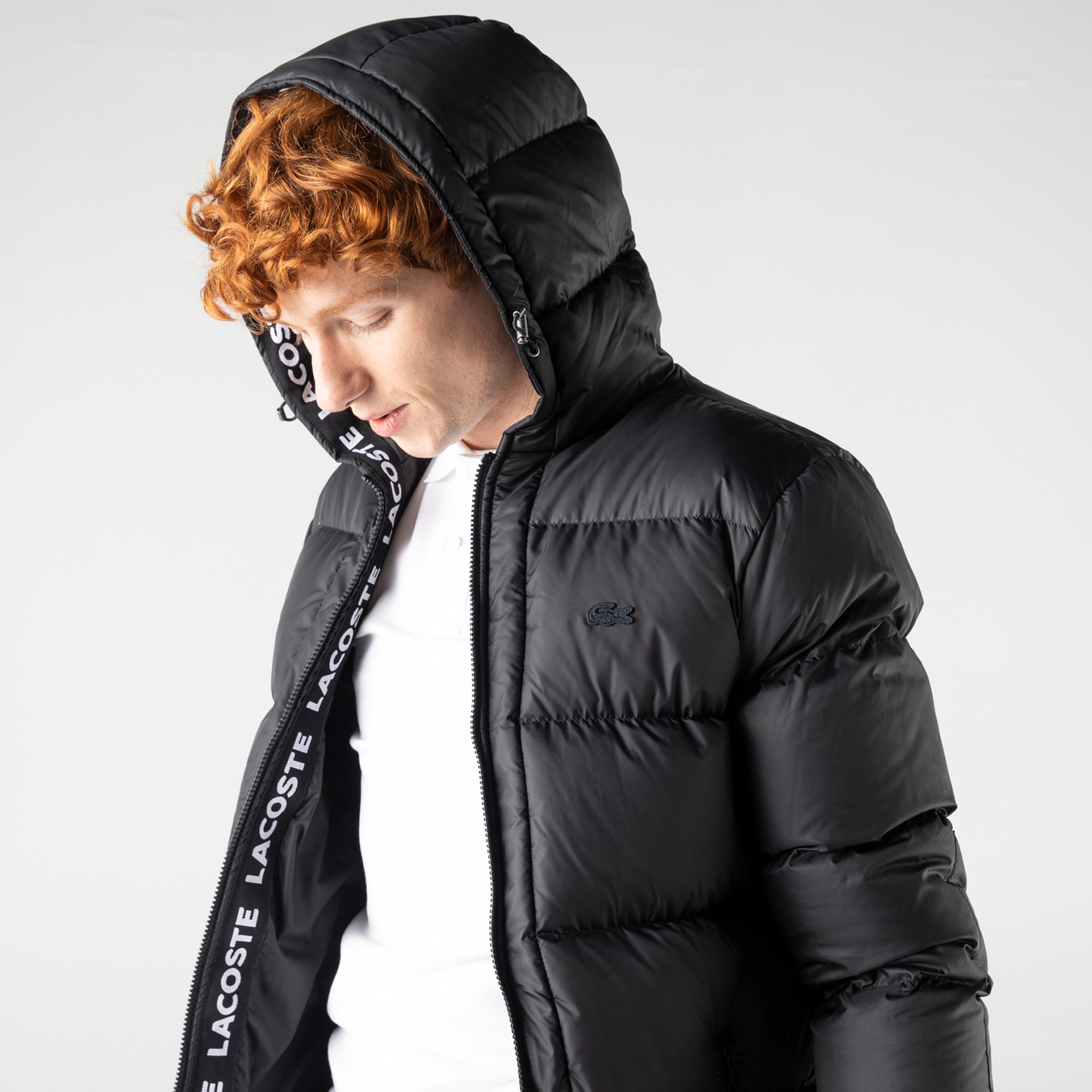 Lacoste Erkek Kapüşonlu Kapitone Siyah Mont