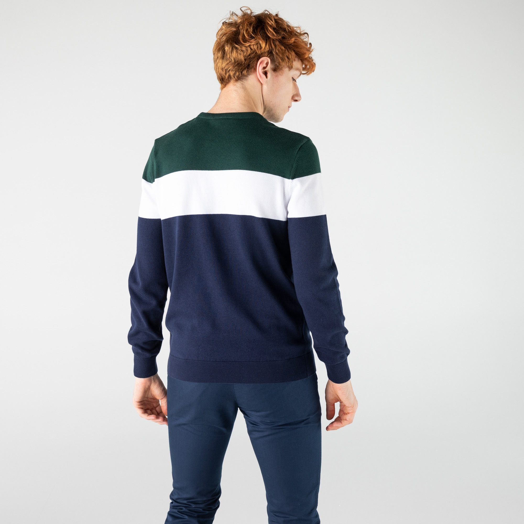 Lacoste Erkek Regular Fit Bisiklet Yaka Renk Bloklu Lacivert Triko