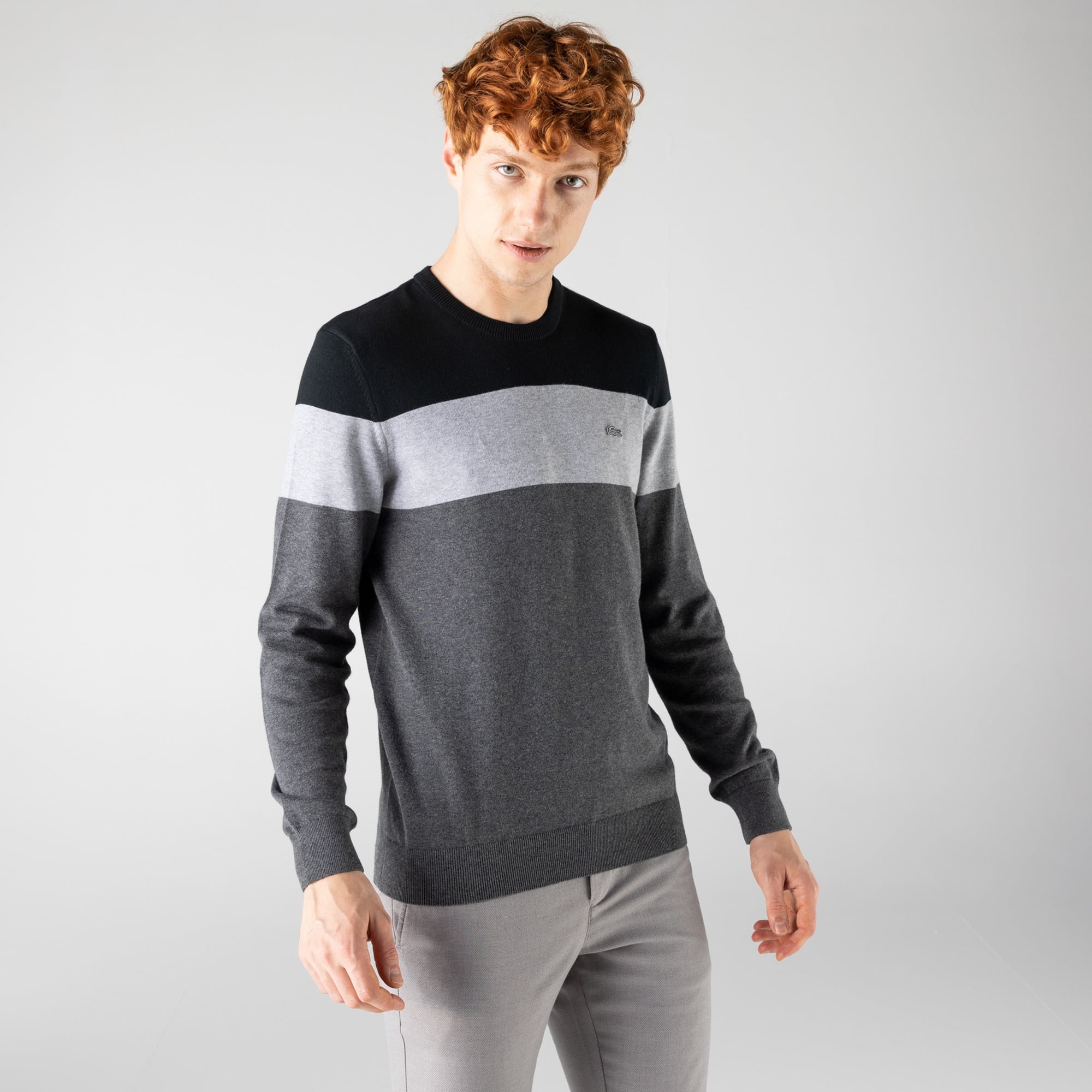 Lacoste  Erkek Bisiklet Yaka Renk Bloklu  Siyah Kazak