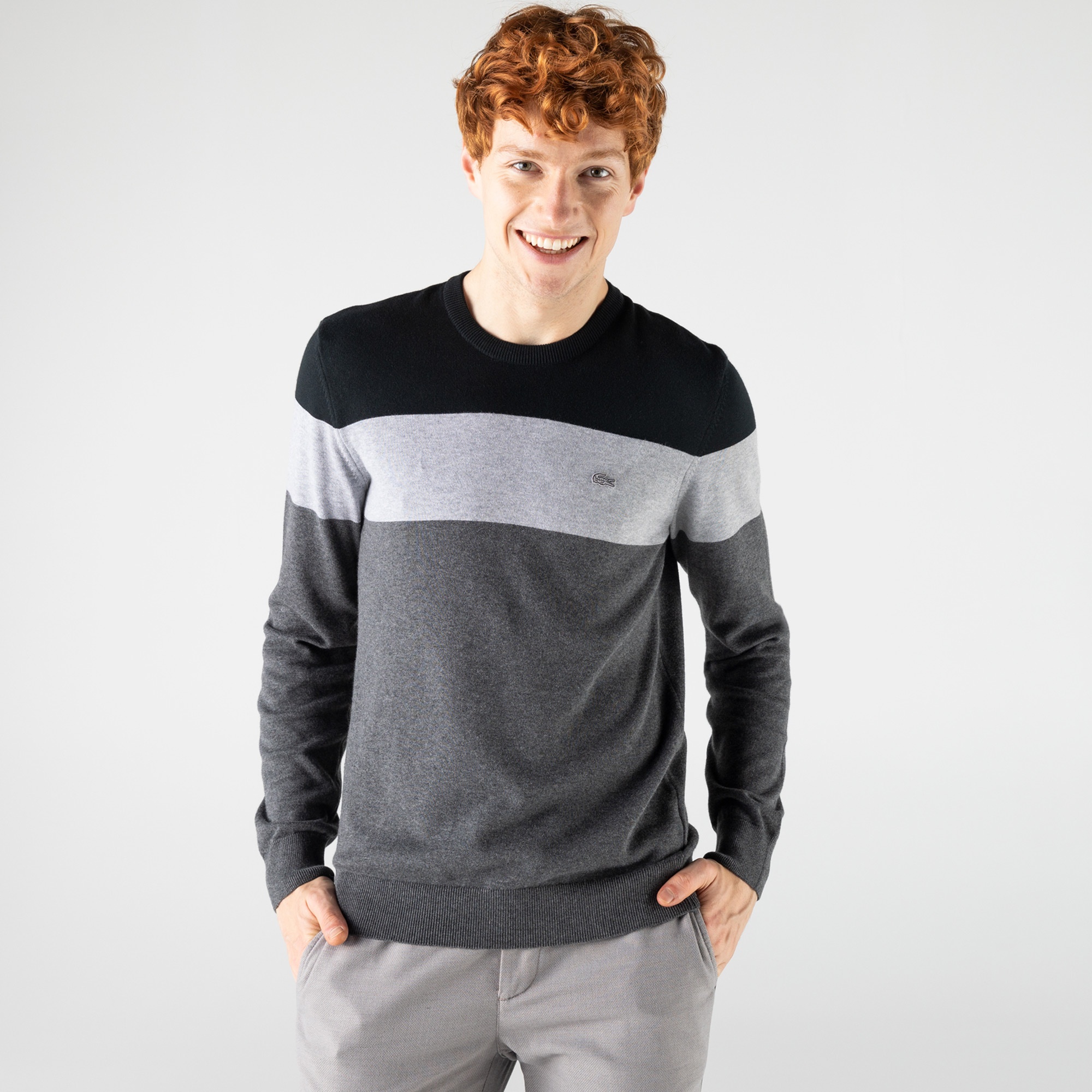 Lacoste  Erkek Bisiklet Yaka Renk Bloklu  Siyah Kazak