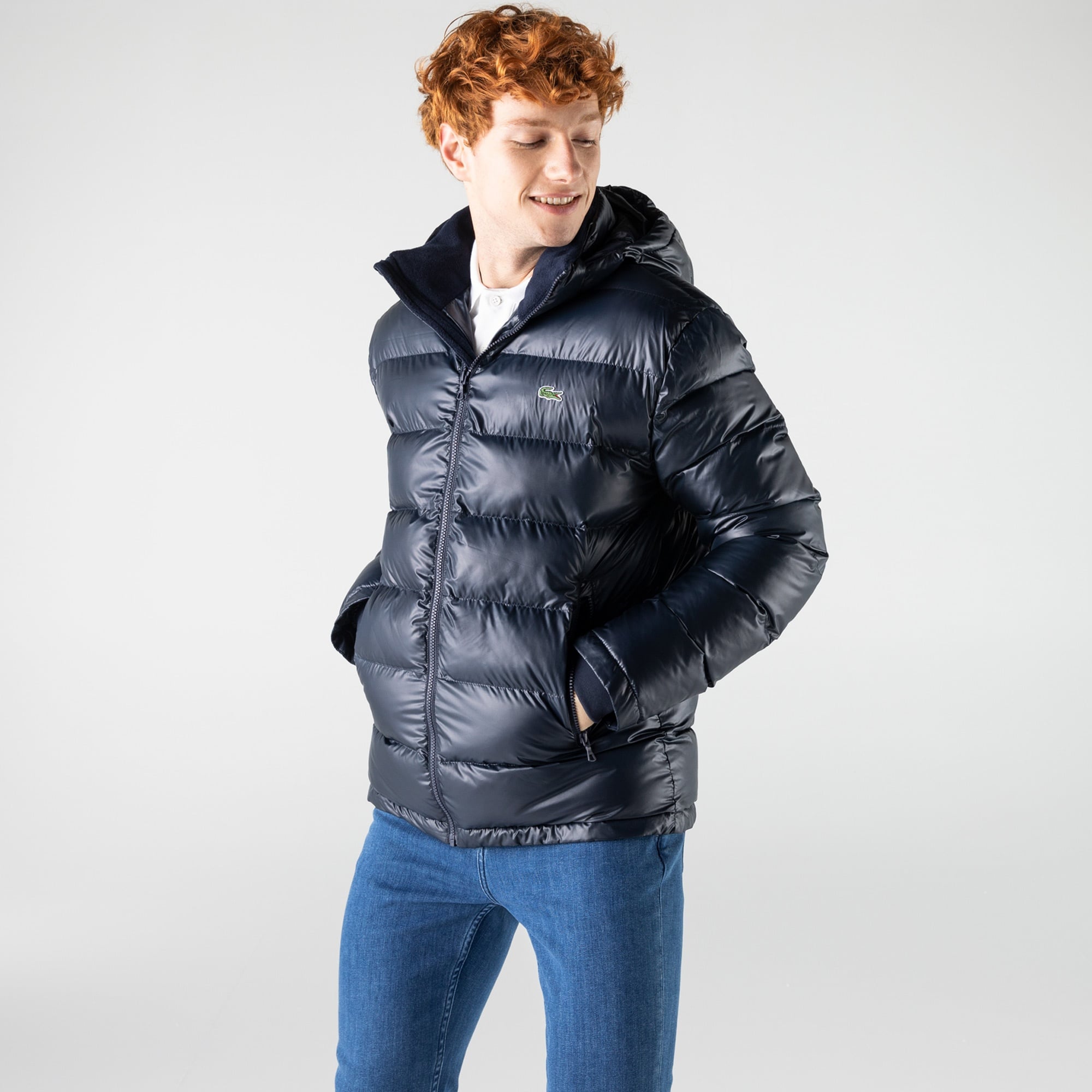 Lacoste Erkek Kapüşonlu Kapitone Lacivert Mont