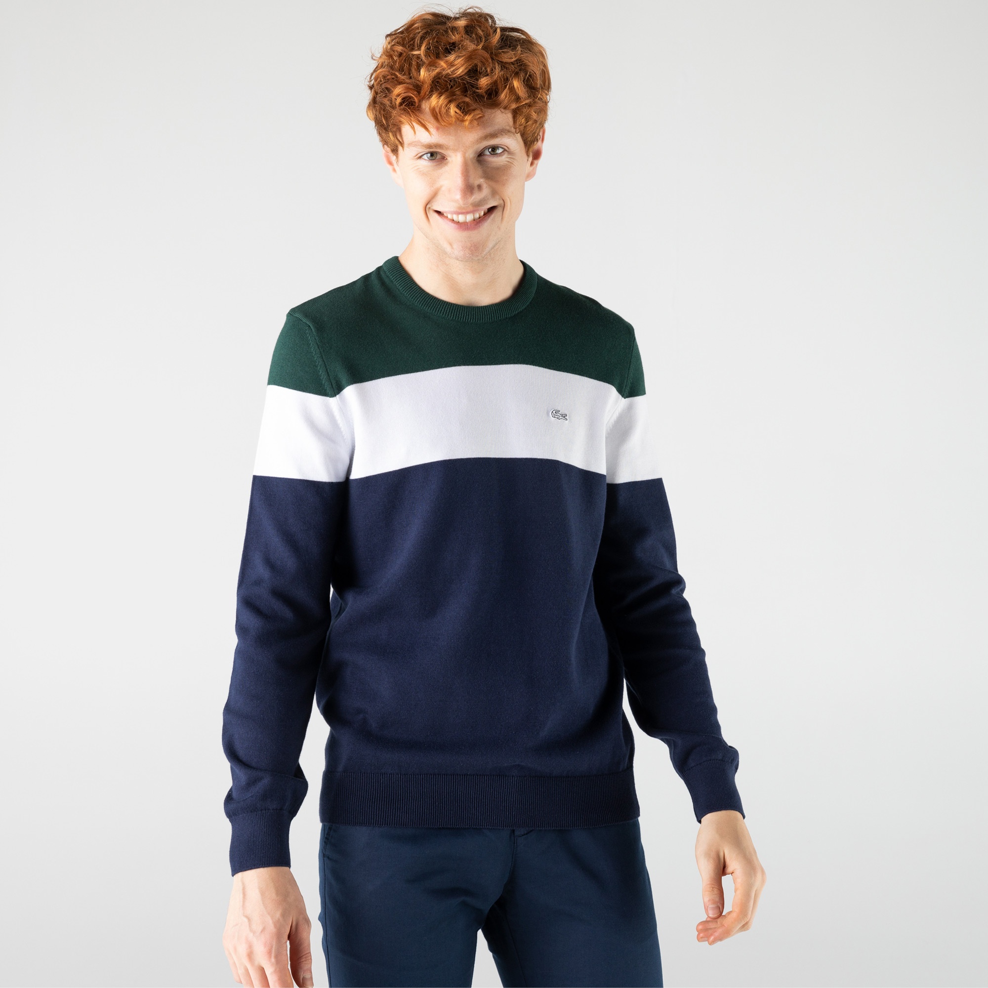 Lacoste Erkek Regular Fit Bisiklet Yaka Renk Bloklu Lacivert Triko