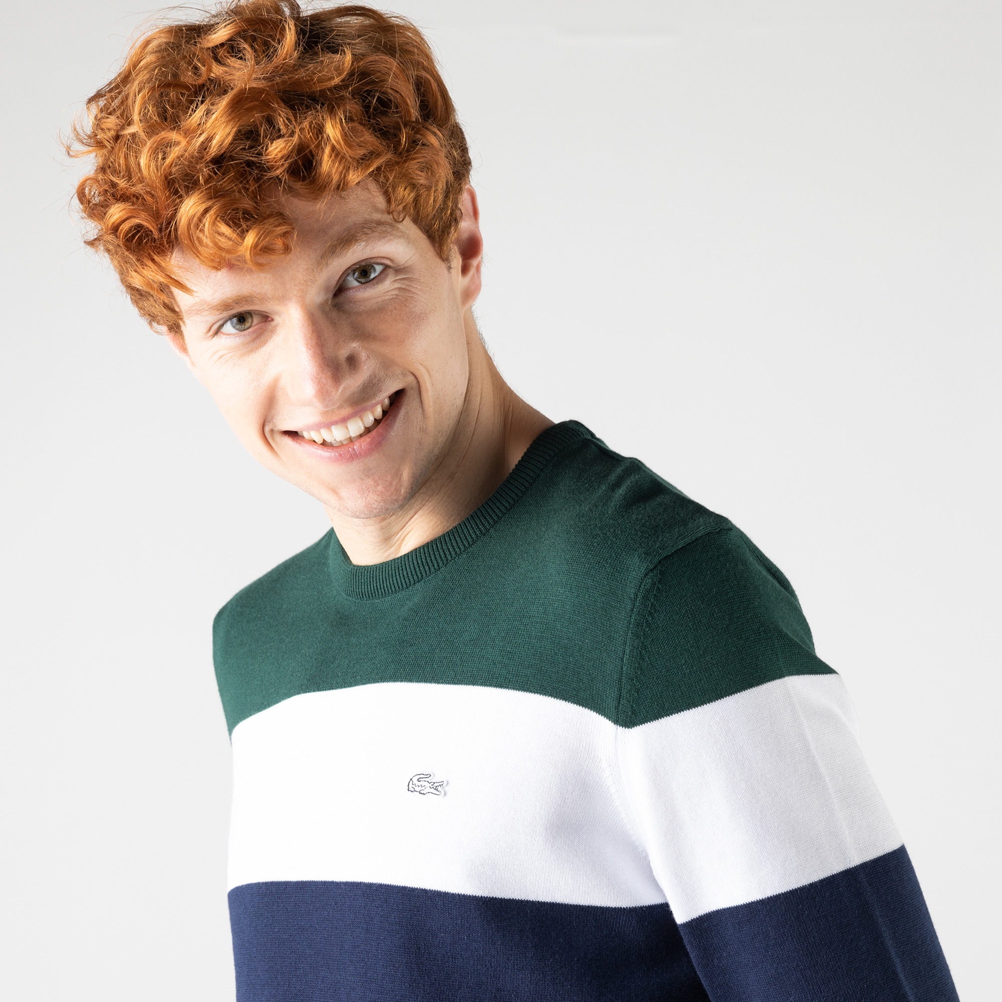 Lacoste Erkek Regular Fit Bisiklet Yaka Renk Bloklu Lacivert Triko