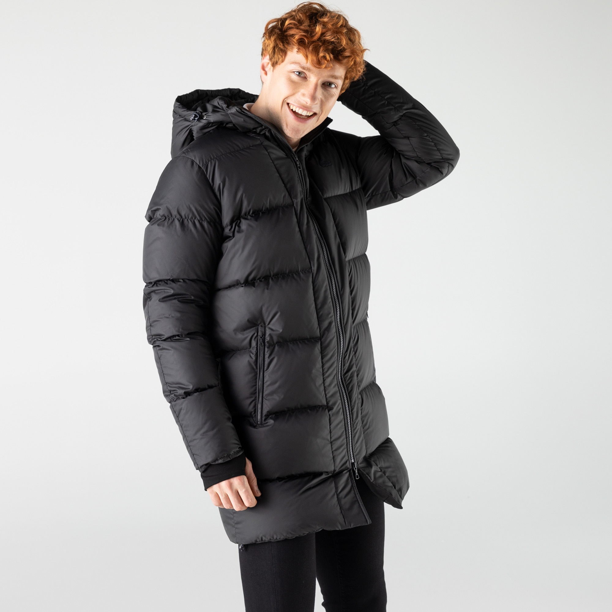 Lacoste Erkek Kapüşonlu Kapitone Siyah Mont