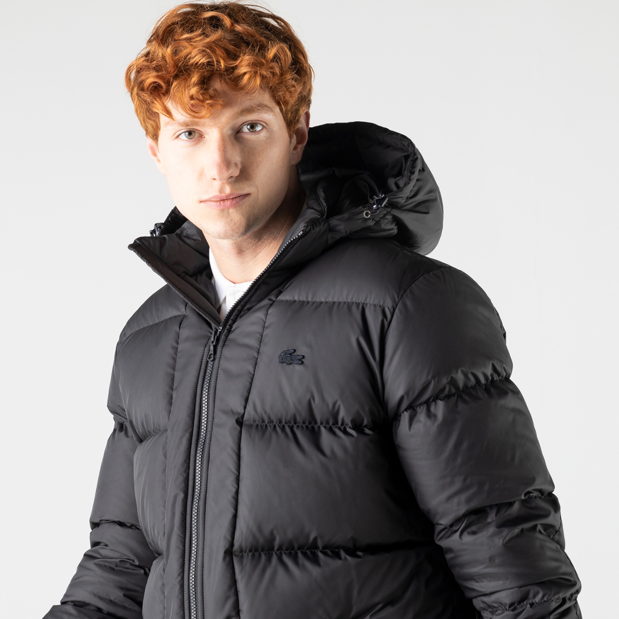 Lacoste Erkek Kapüşonlu Kapitone Siyah Mont