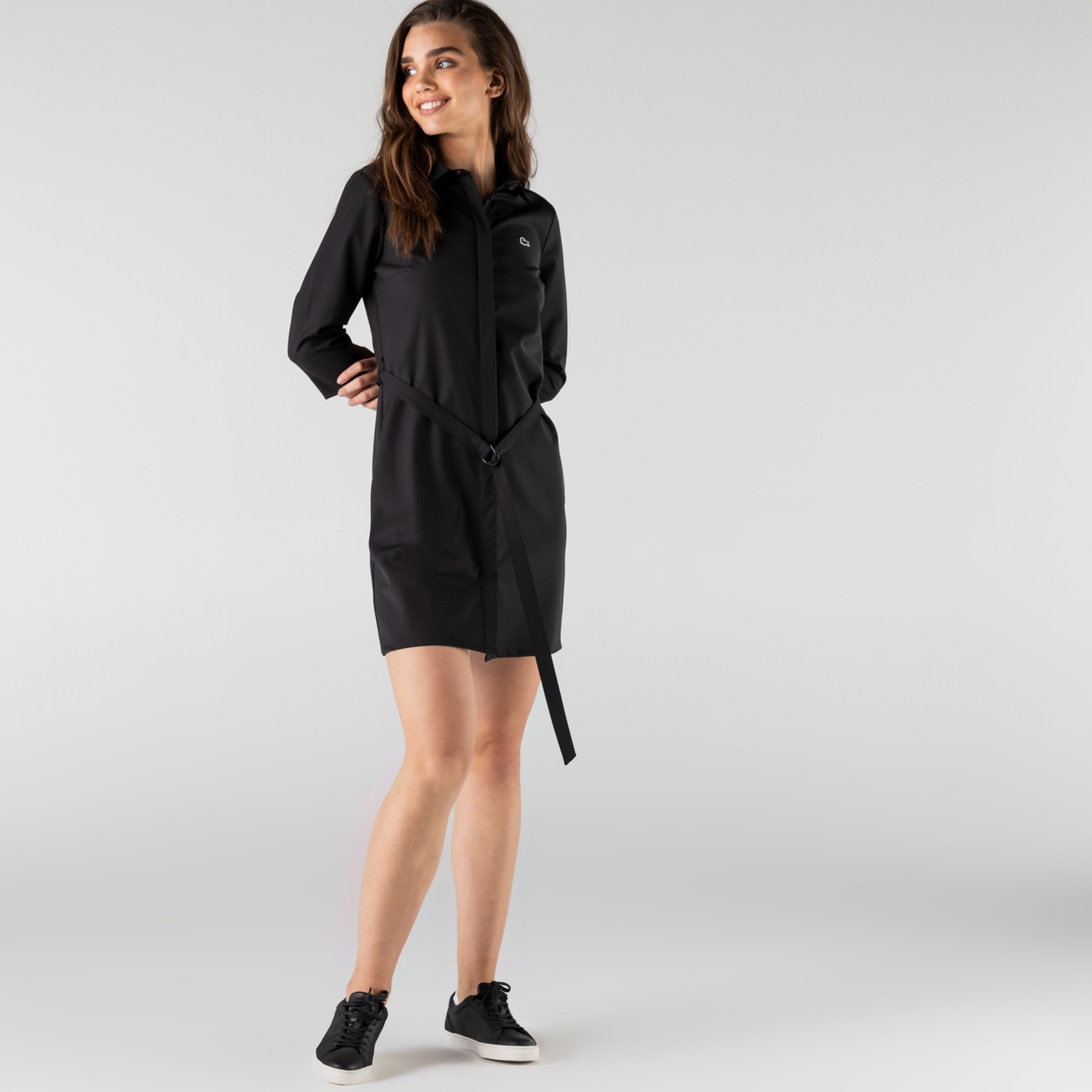 Lacoste Kadın Regular Fit Uzun Kollu Gömlek Yaka Siyah Elbise