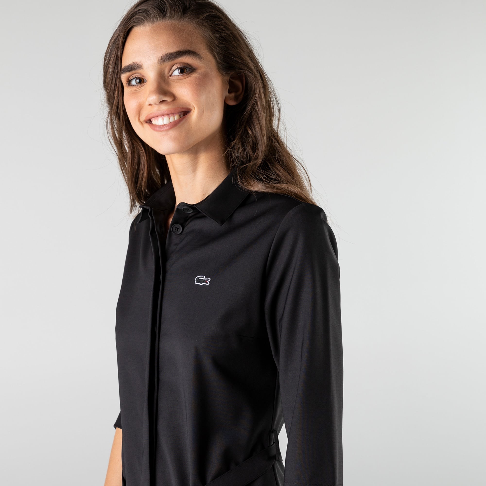 Lacoste Kadın Regular Fit Uzun Kollu Gömlek Yaka Siyah Elbise