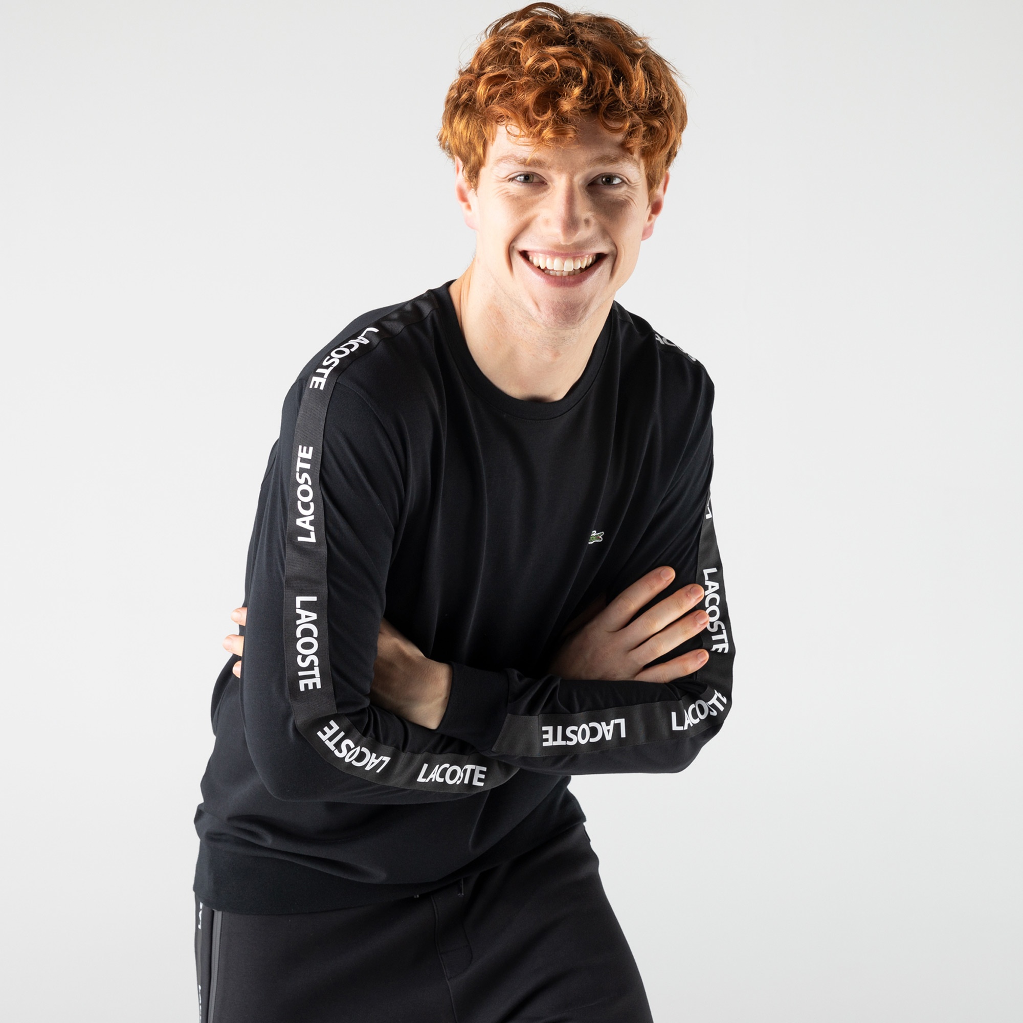 Lacoste SPORT Erkek Slim Fit Baskılı Uzun Kollu Siyah T-Shirt