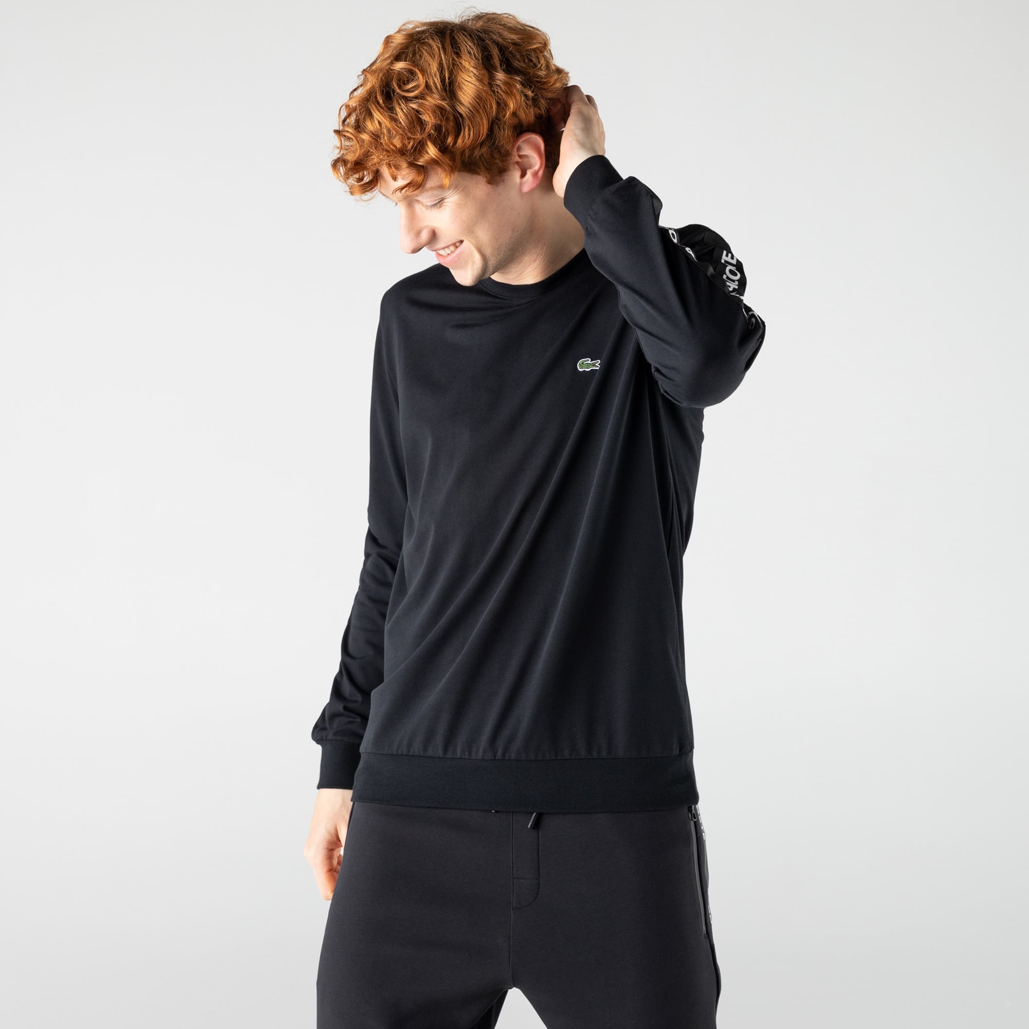 Lacoste SPORT Erkek Slim Fit Baskılı Uzun Kollu Siyah T-Shirt