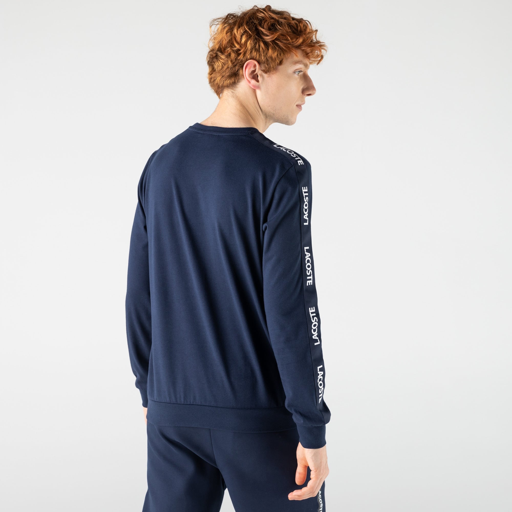 Lacoste Erkek Slim Fit Uzun Kollu Bisiklet Yaka Baskılı Lacivert T-Shirt