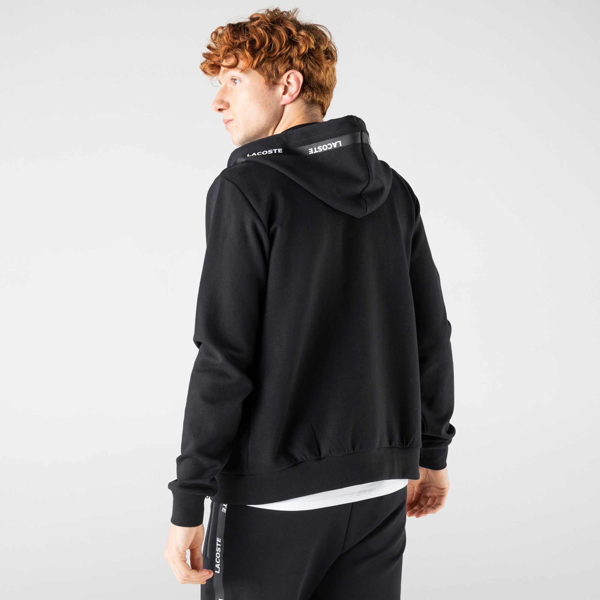 Lacoste Erkek Baskılı Kapüşonlu Siyah Sweatshirt