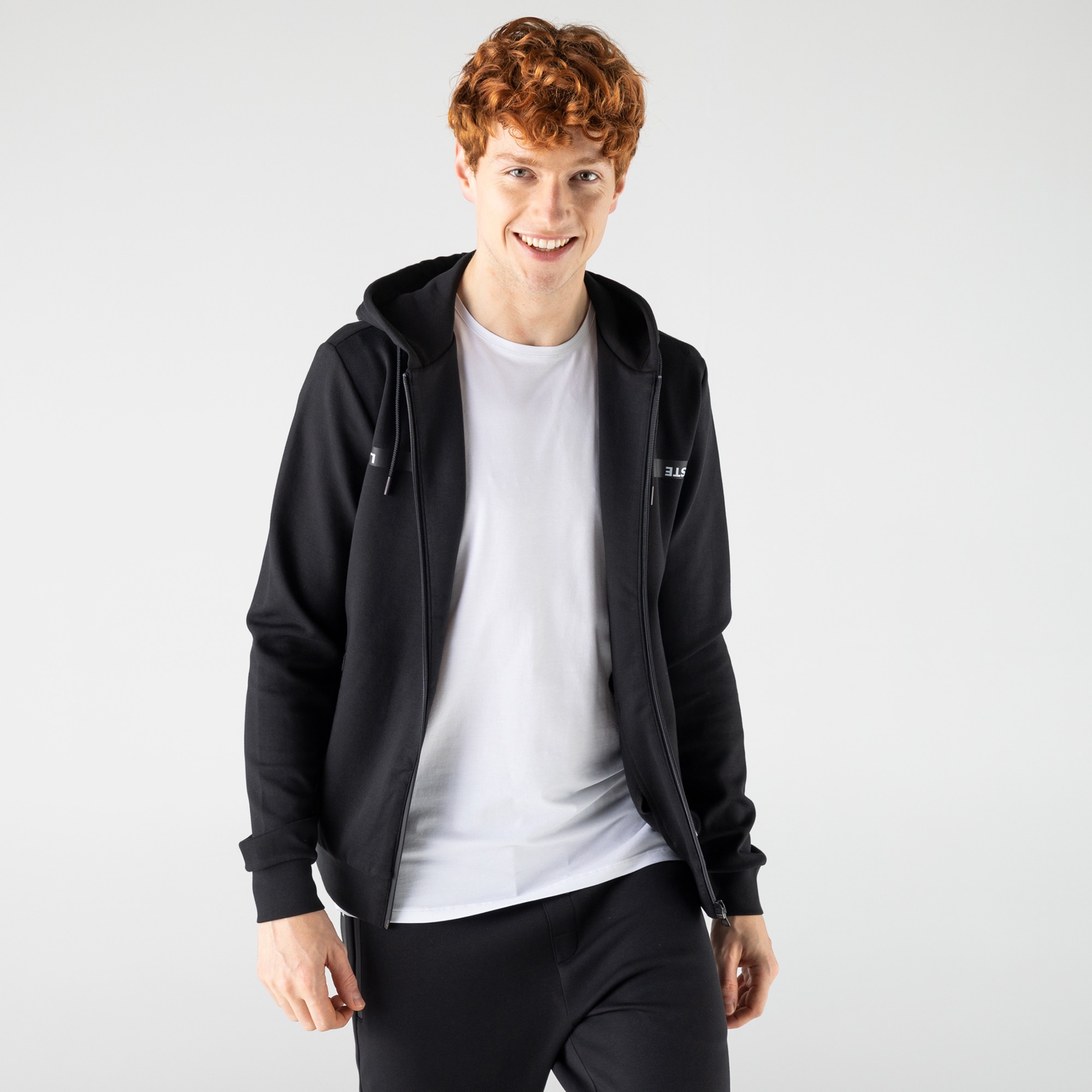 Lacoste Erkek Baskılı Kapüşonlu Siyah Sweatshirt