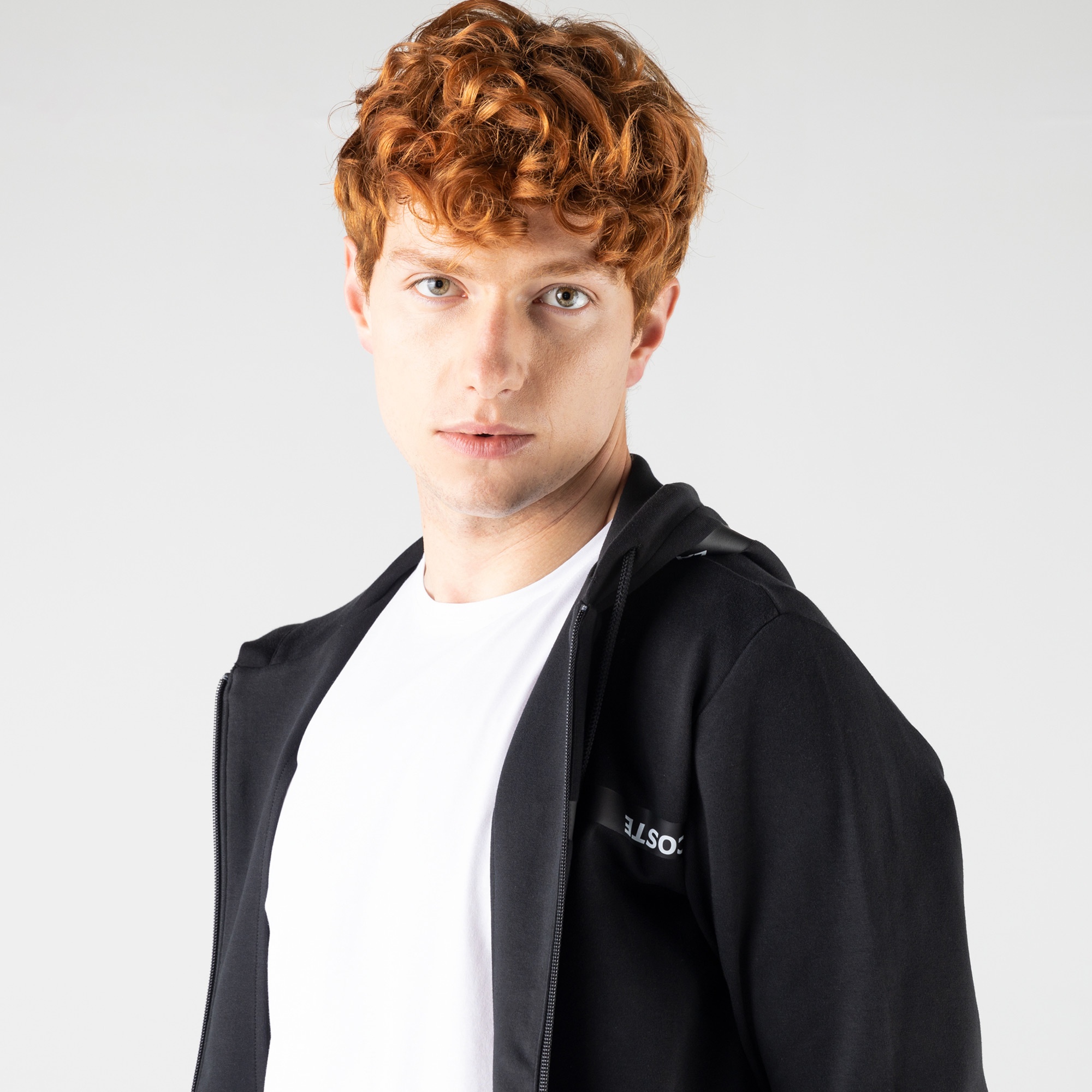 Lacoste Erkek Baskılı Kapüşonlu Siyah Sweatshirt