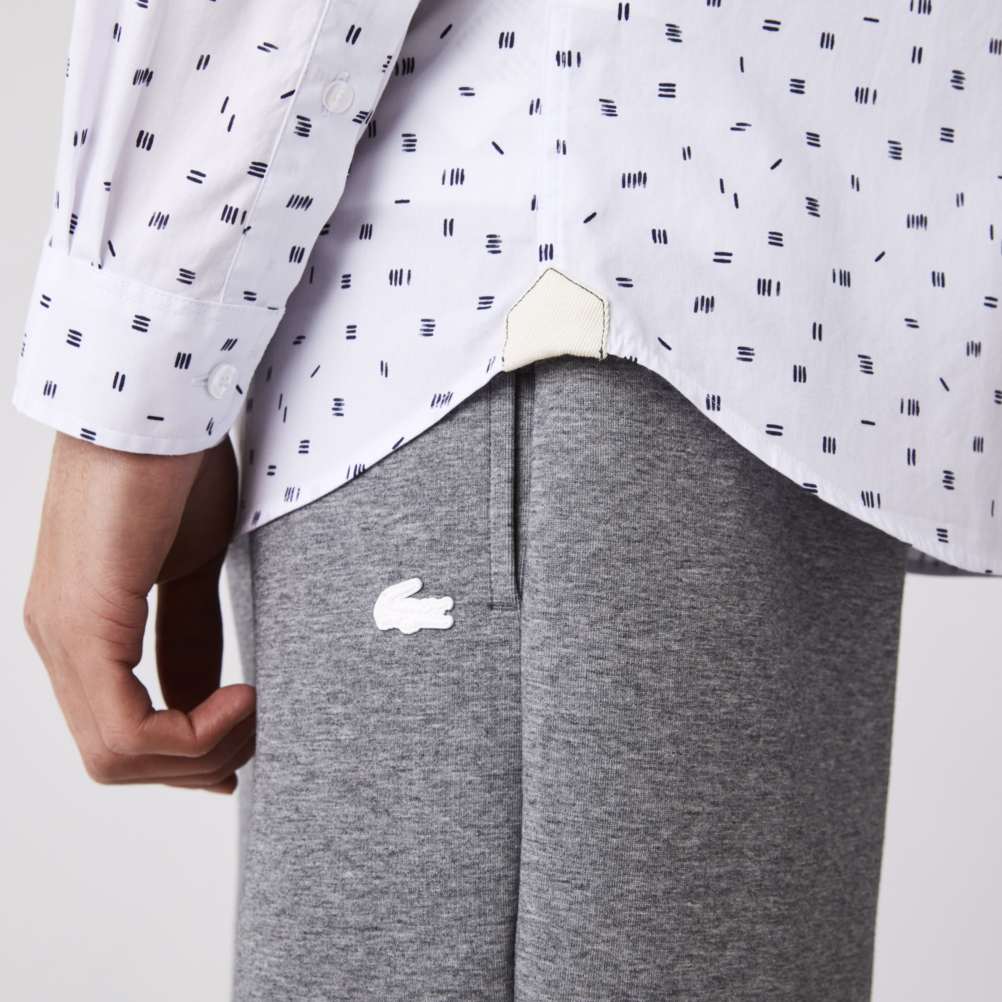 Lacoste Erkek Slim Fit Uzun Kollu Desenli Beyaz Gömlek