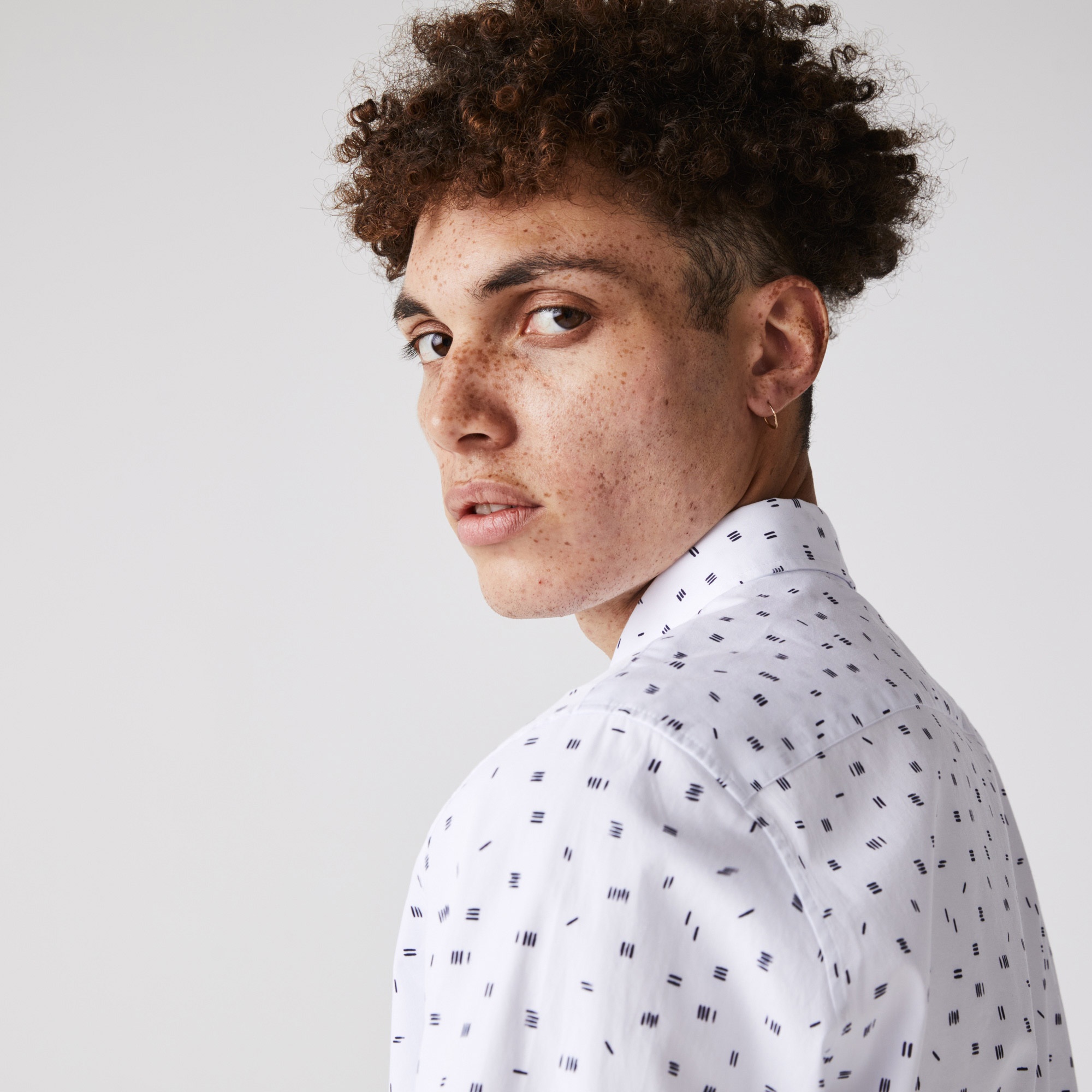 Lacoste Erkek Slim Fit Uzun Kollu Desenli Beyaz Gömlek