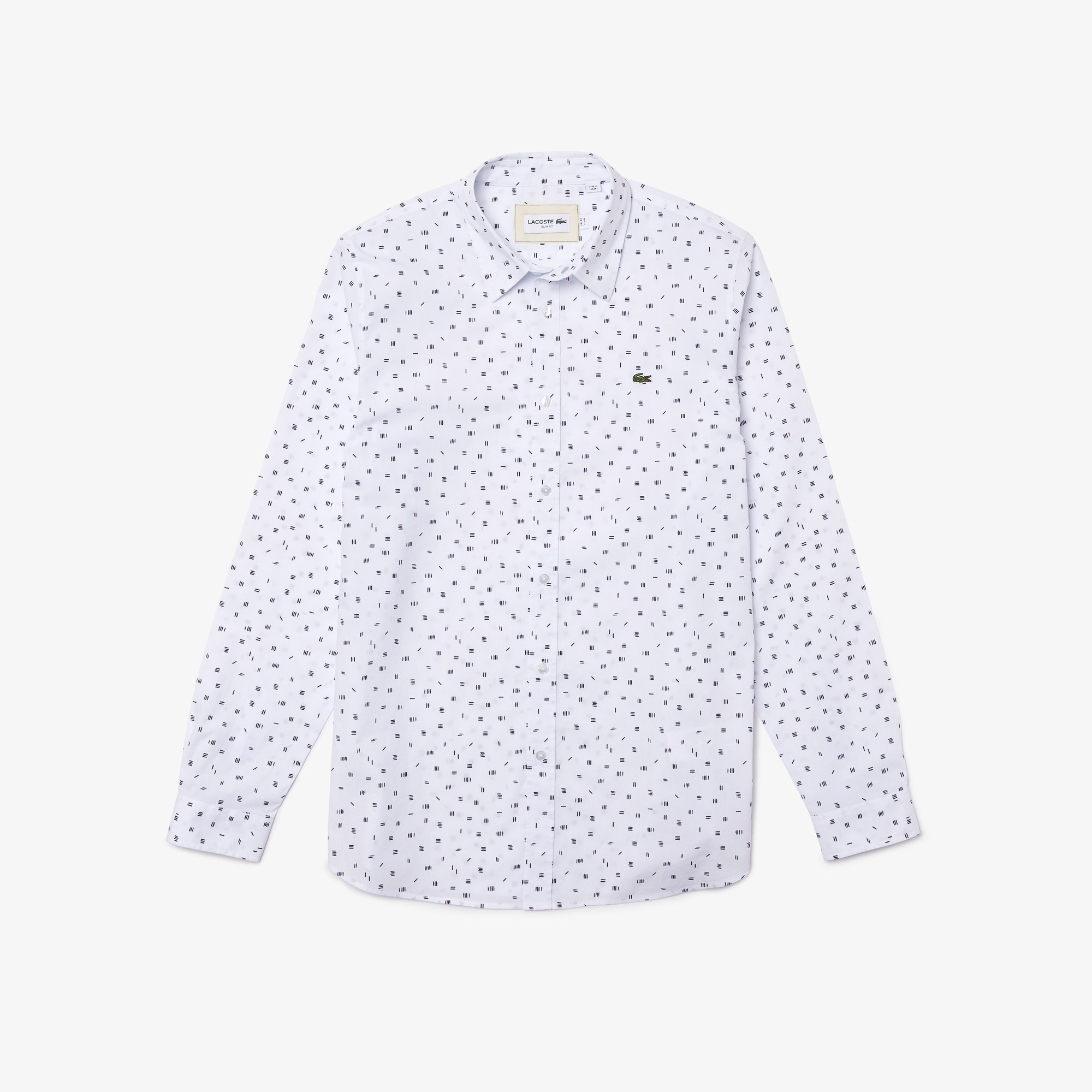 Lacoste Erkek Slim Fit Uzun Kollu Desenli Beyaz Gömlek
