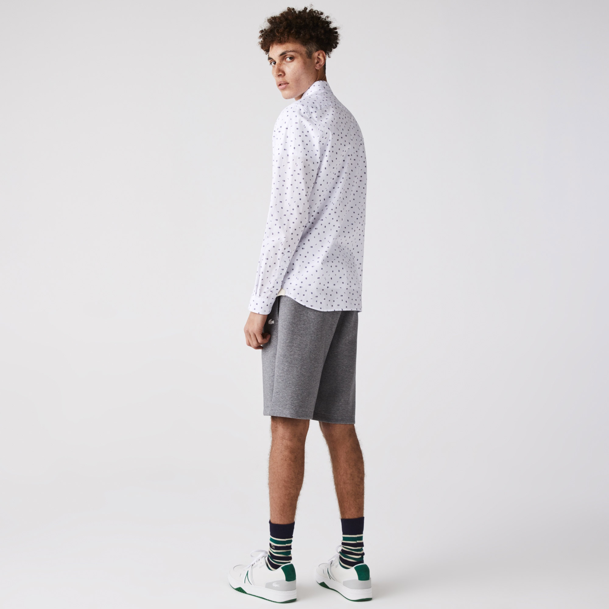 Lacoste Erkek Slim Fit Uzun Kollu Desenli Beyaz Gömlek