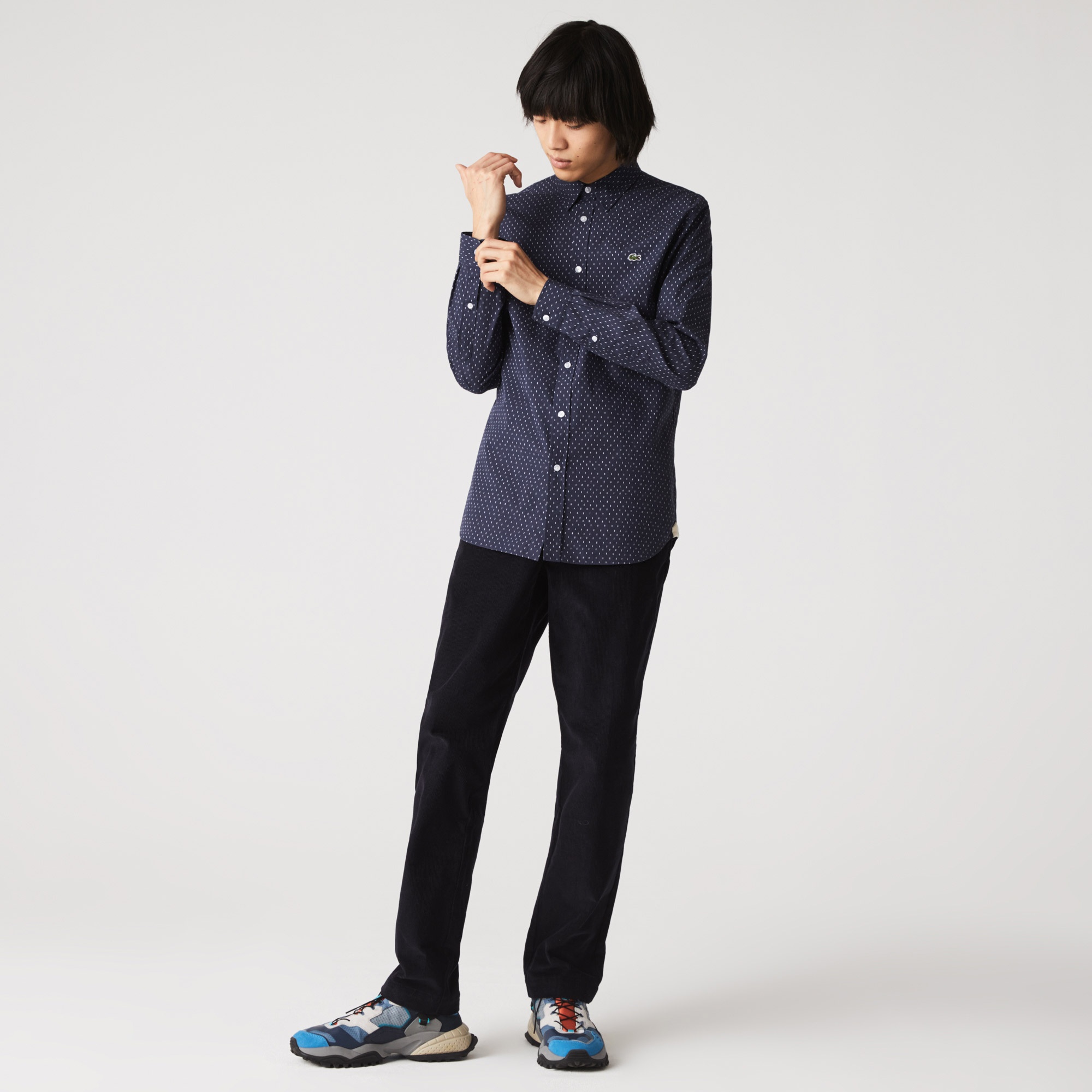 Lacoste Erkek Slim Fit Desenli Poplin Mavi Gömlek