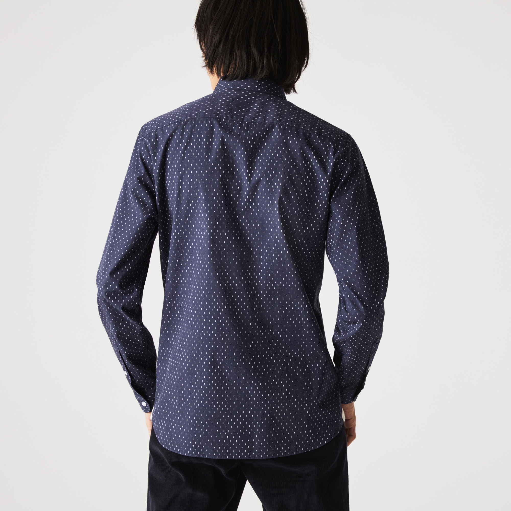 Lacoste Erkek Slim Fit Desenli Poplin Mavi Gömlek