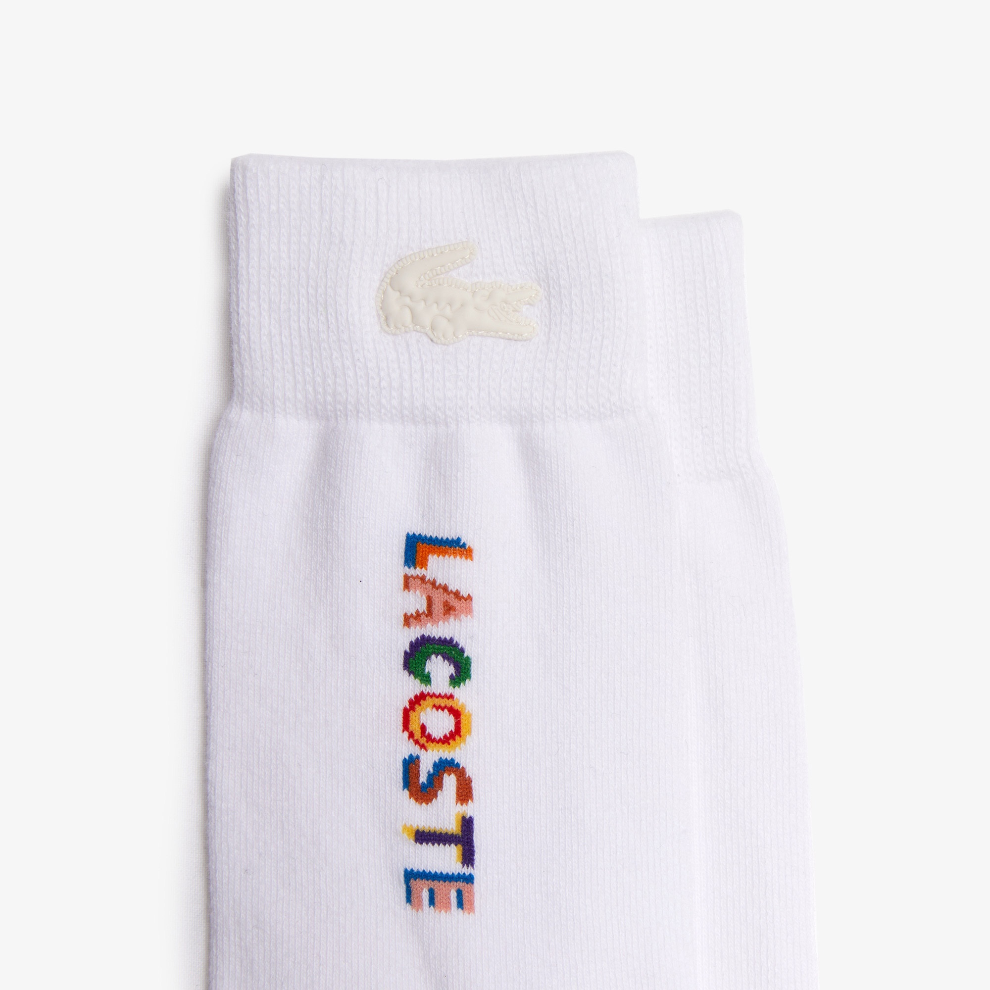 Lacoste L!VE Unisex Uzun Baskılı Beyaz Çorap