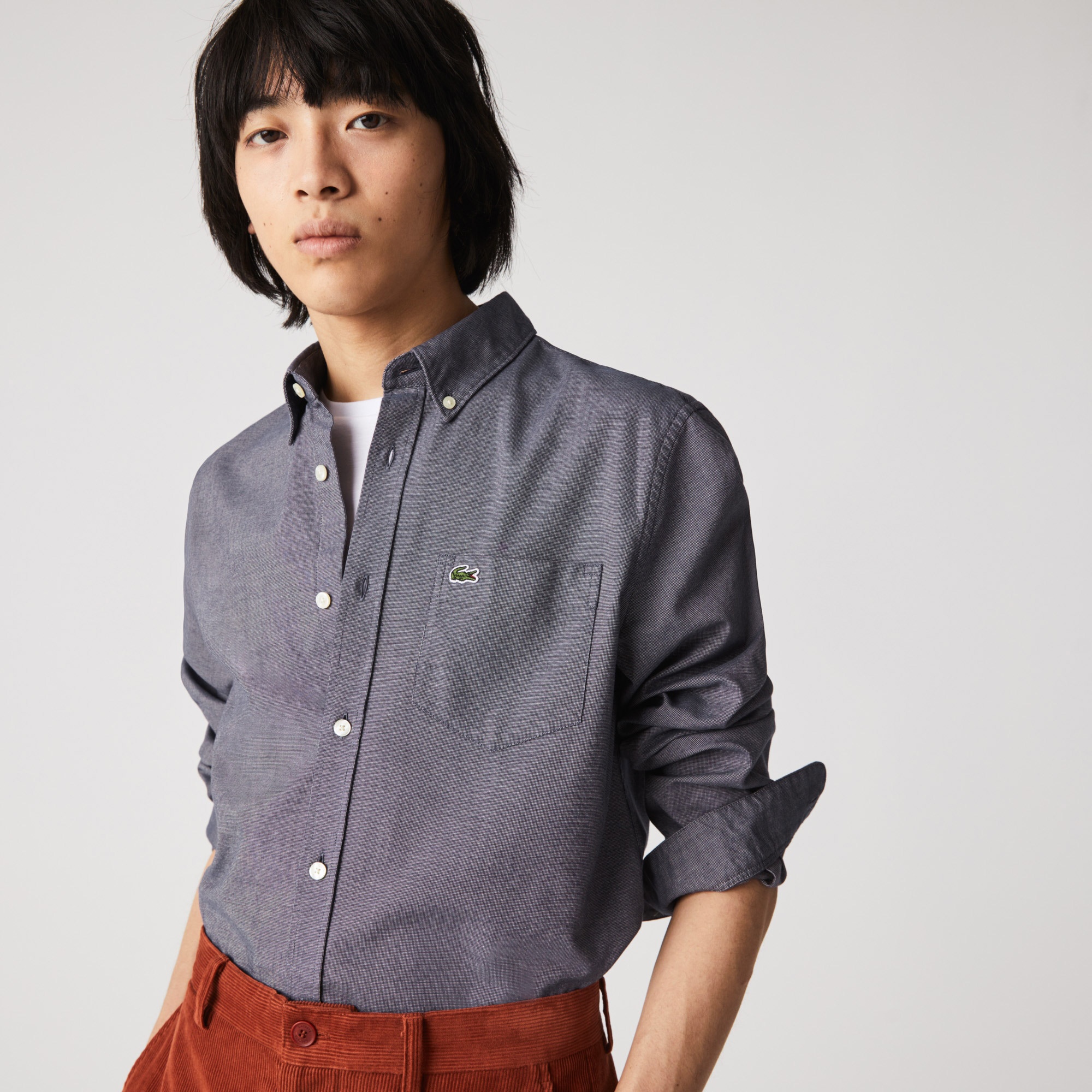 Lacoste Erkek Regular Fit Uzun Kollu Desenli Lacivert Gömlek