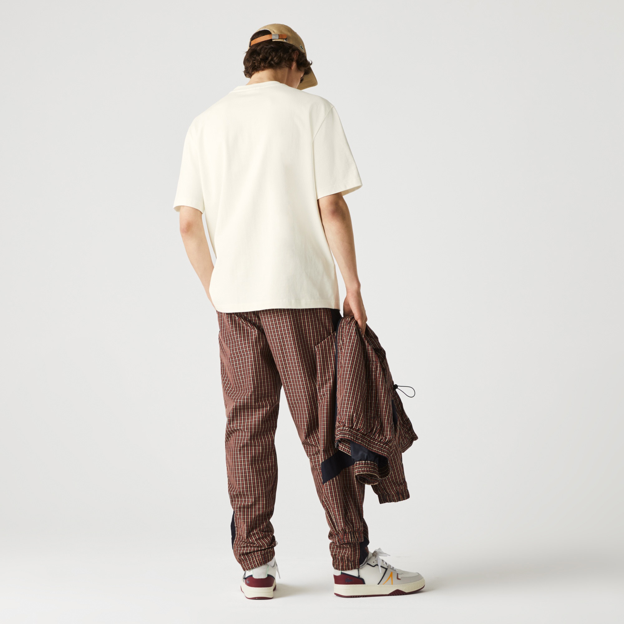 Lacoste L!VE Erkek Relaxed Fit Bisiklet Yaka Baskılı Beyaz T-Shirt