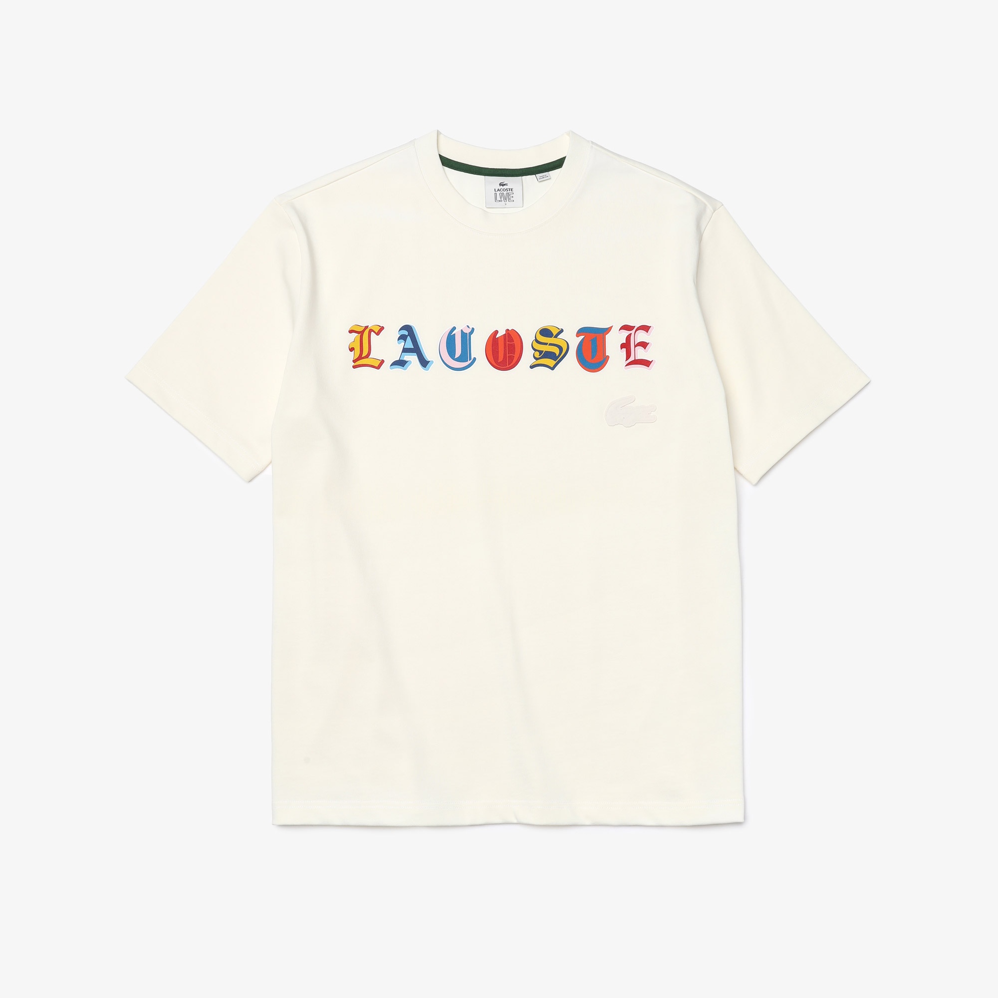 Lacoste L!VE Erkek Relaxed Fit Bisiklet Yaka Baskılı Beyaz T-Shirt