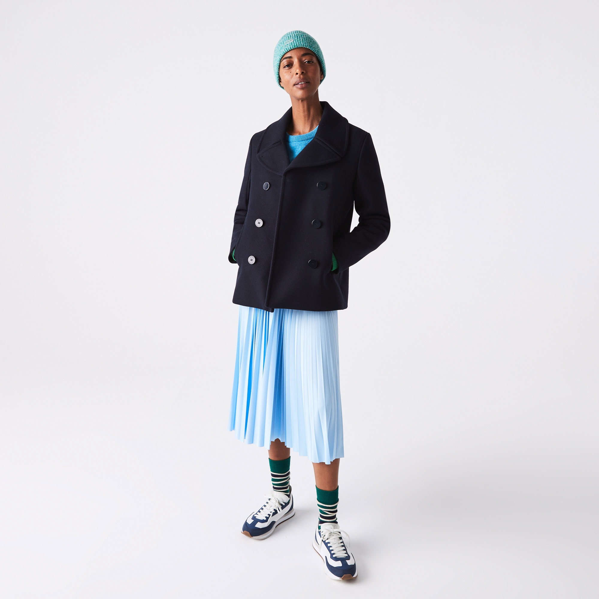 Lacoste Kadın Loose Fit Pileli Mavi Etek