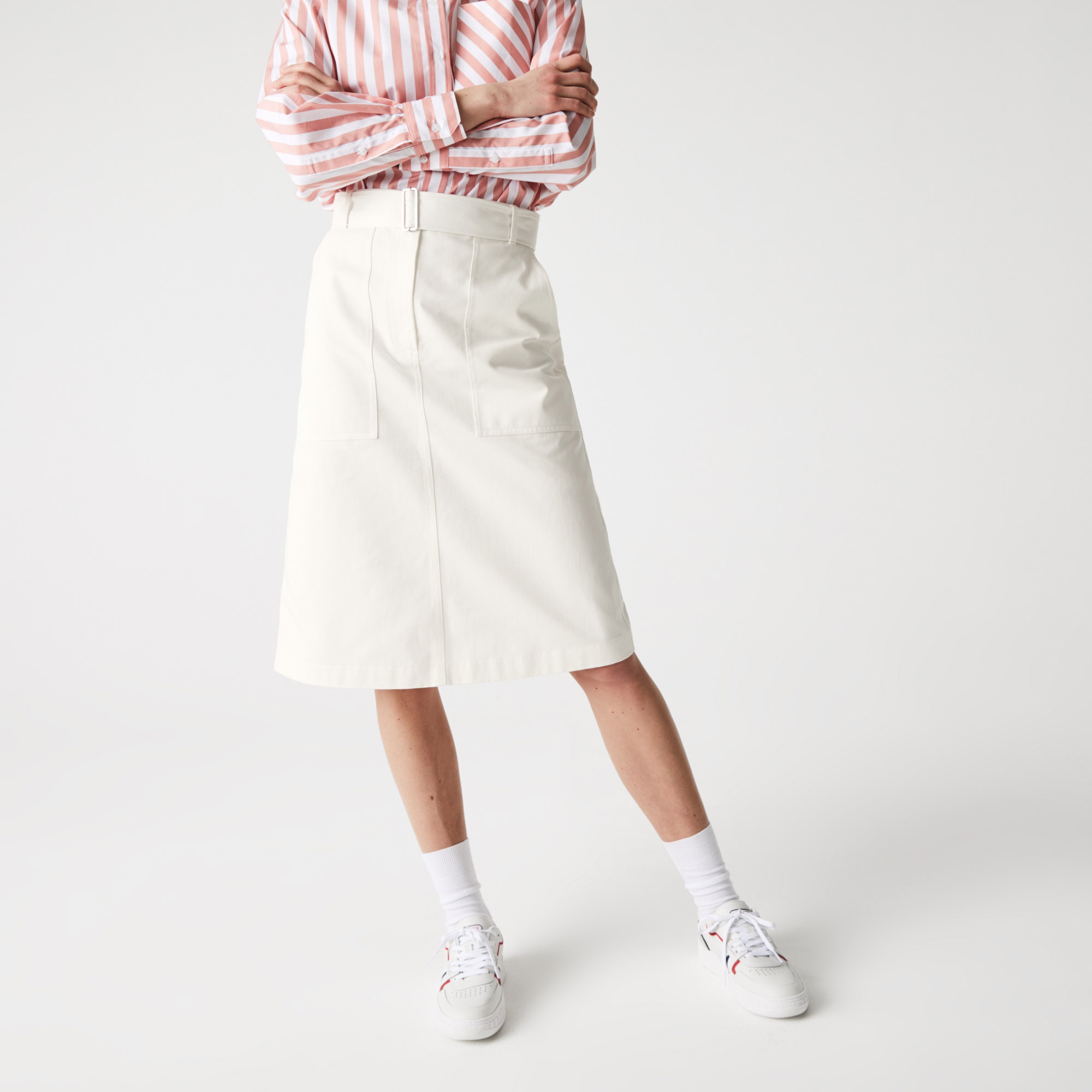 Lacoste Kadın Regular Fit Yüksel Bel Beyaz Etek