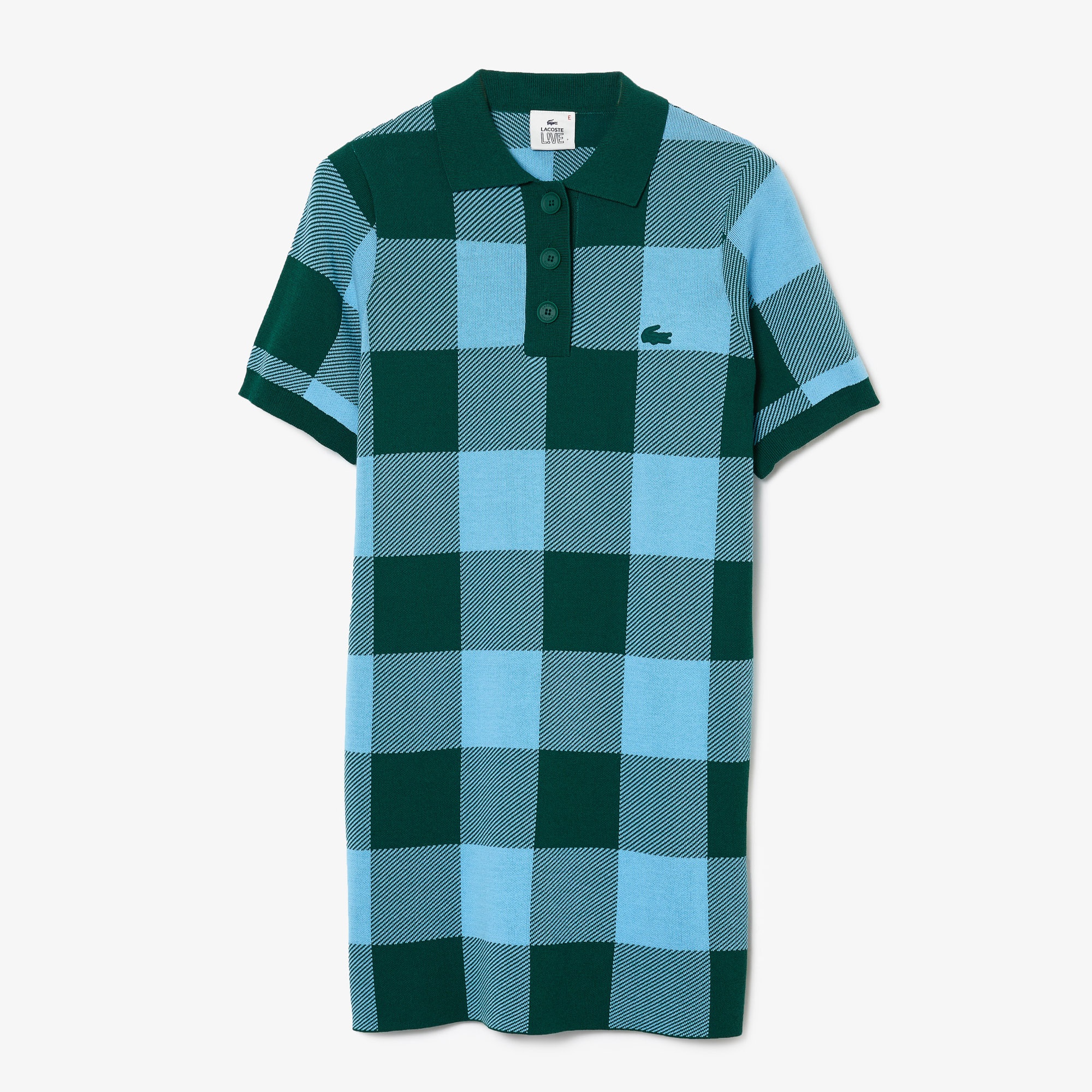 Lacoste L!VE Kadın Regular Fit Uzun Kollu Polo Yaka Ekose Yeşil Elbise