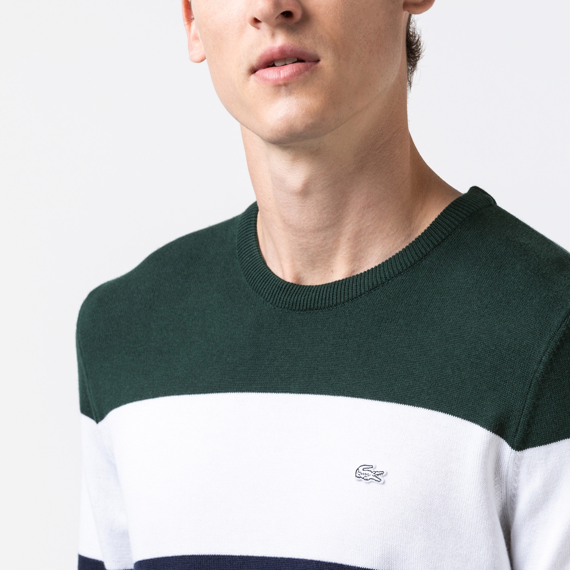 Lacoste Erkek Regular Fit Bisiklet Yaka Renk Bloklu Lacivert Triko