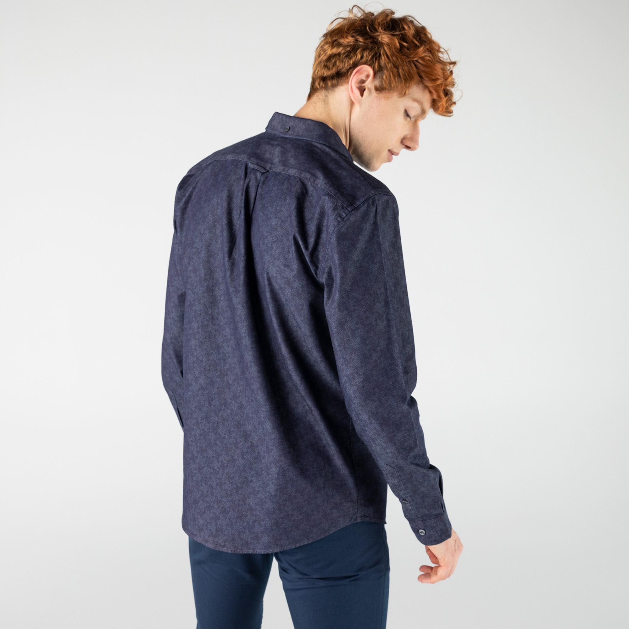 Lacoste Erkek Slim Fit Desenli İndigo Gömlek