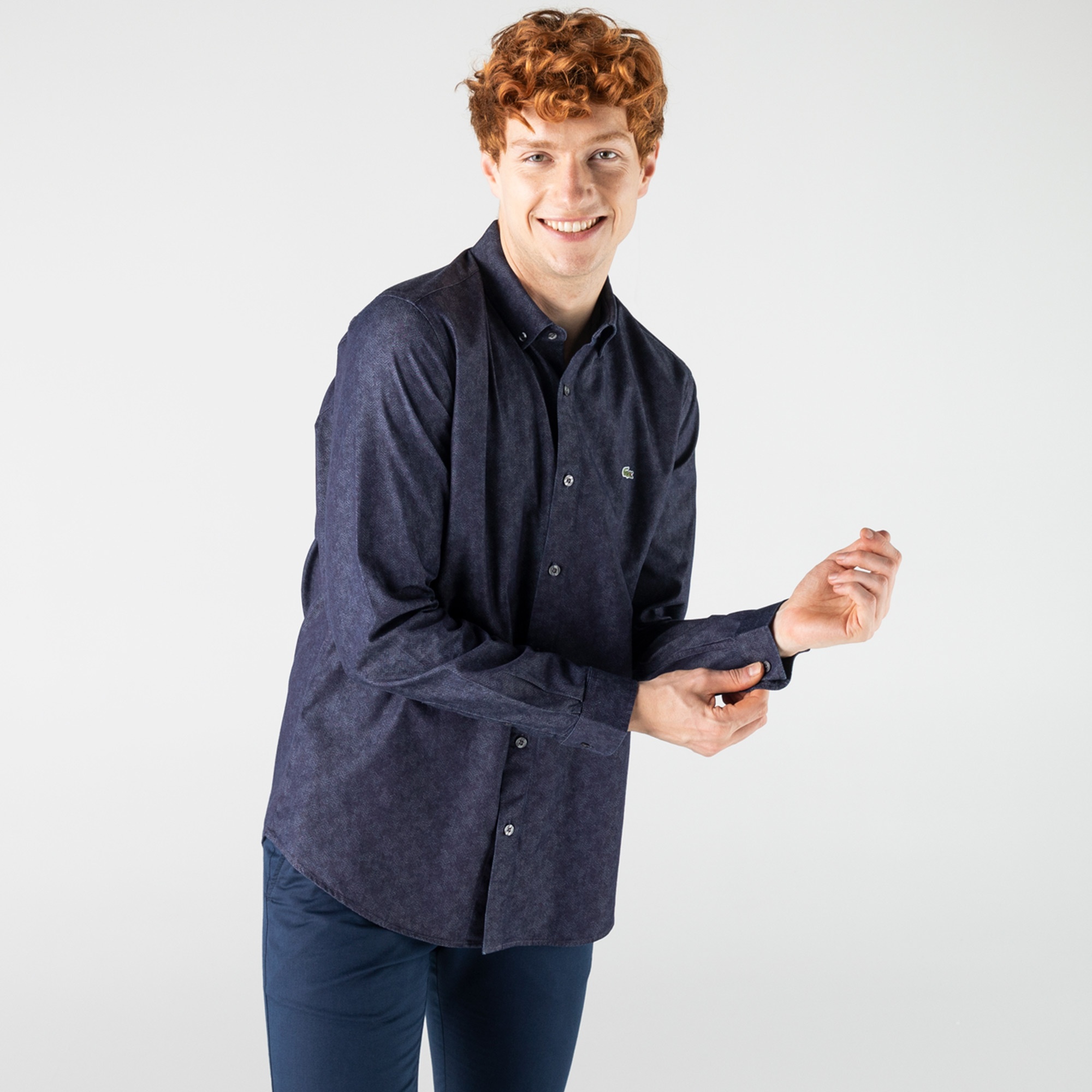 Lacoste Erkek Slim Fit Desenli İndigo Gömlek