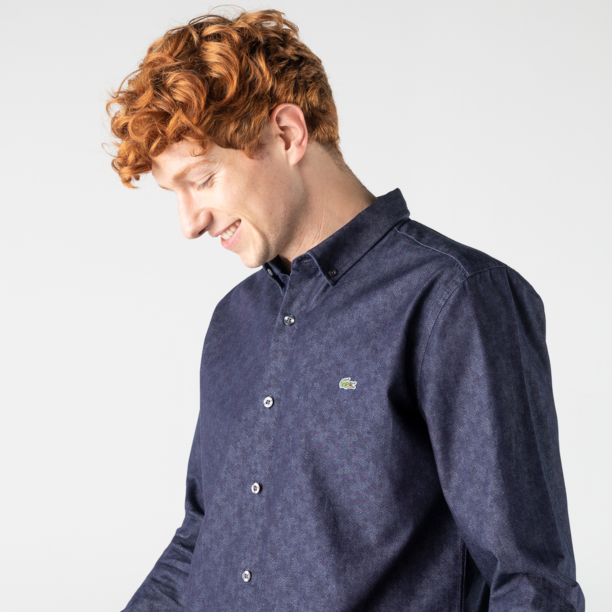 Lacoste Erkek Slim Fit Desenli İndigo Gömlek