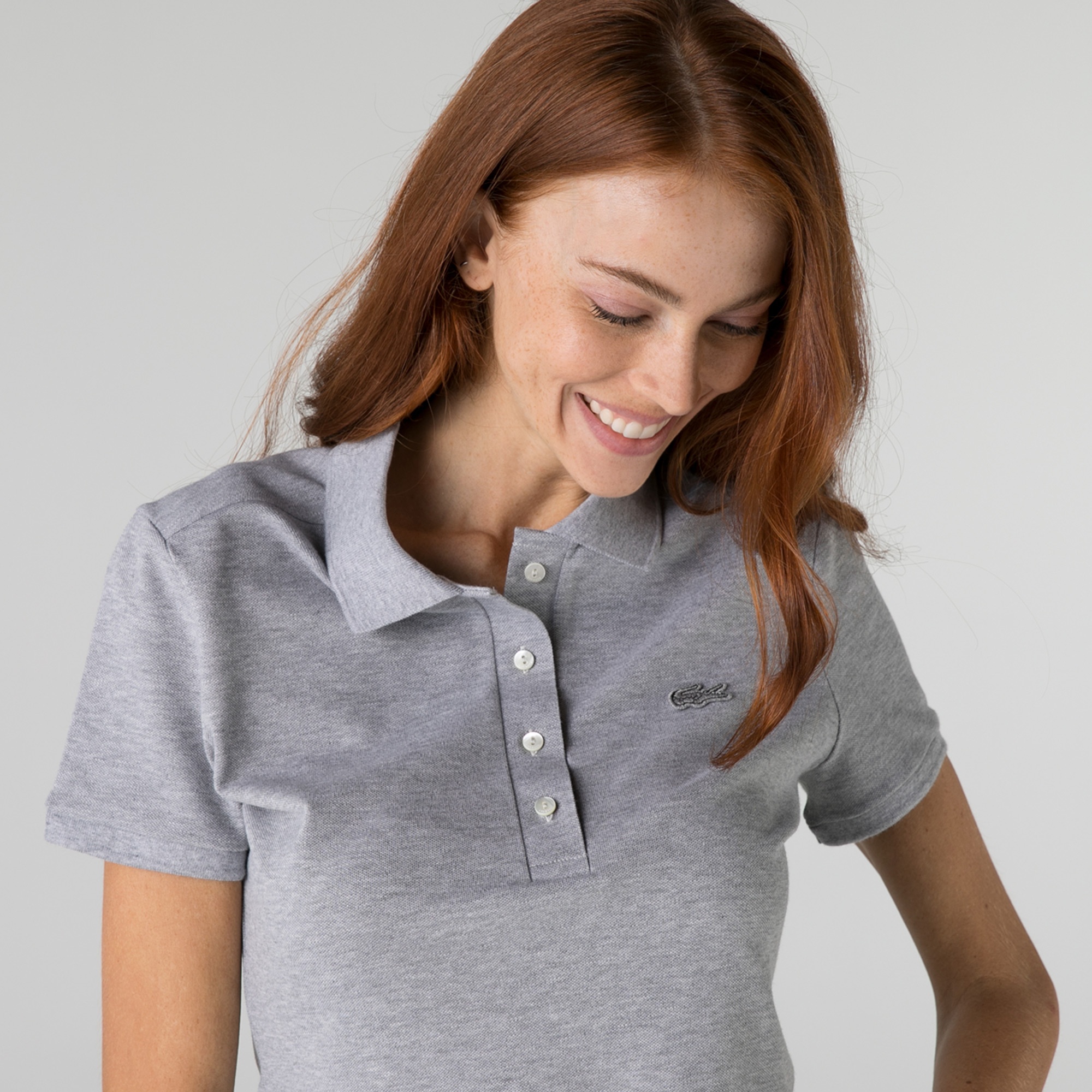 Lacoste Kadın Slim Fit Gri Polo