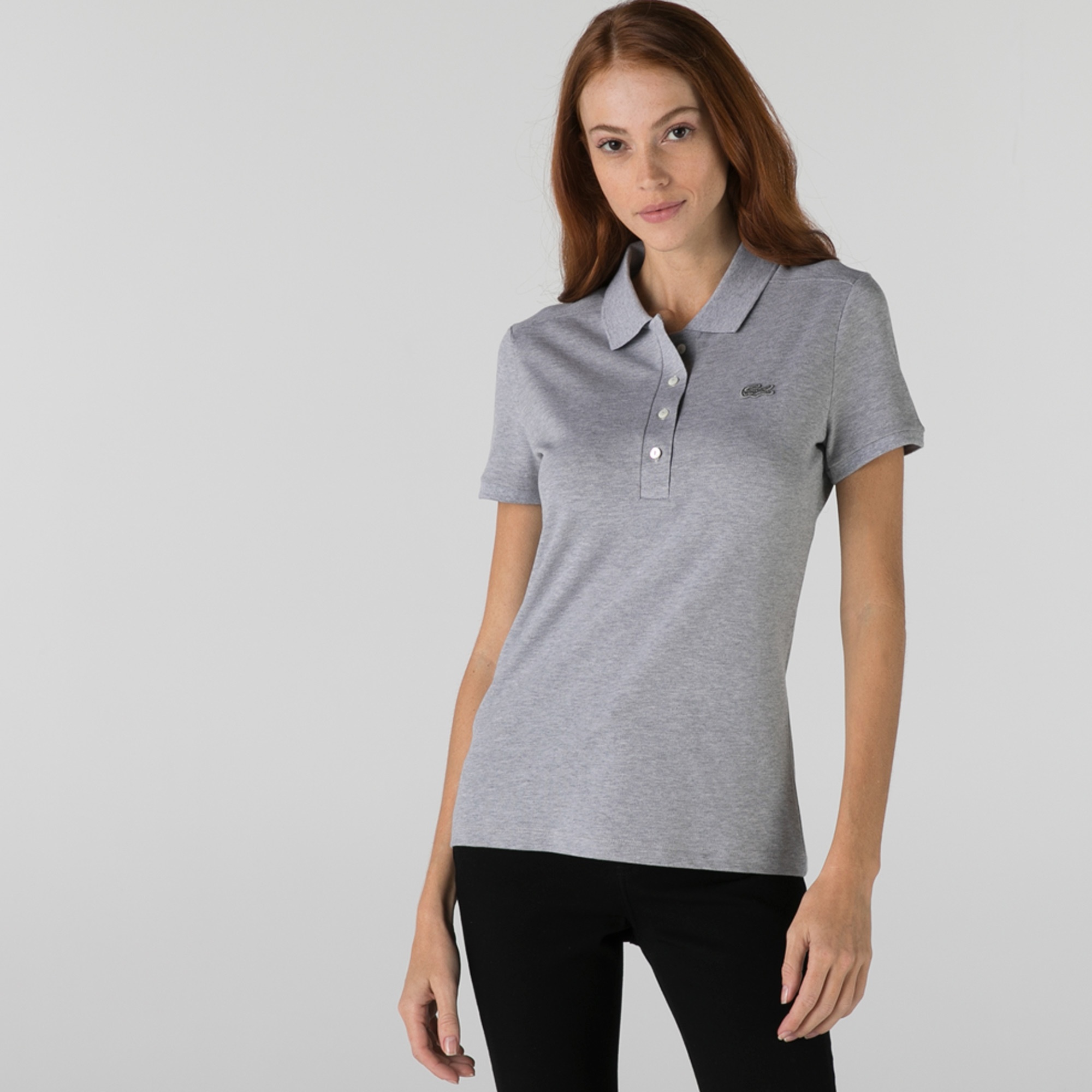 Lacoste Kadın Slim Fit Gri Polo