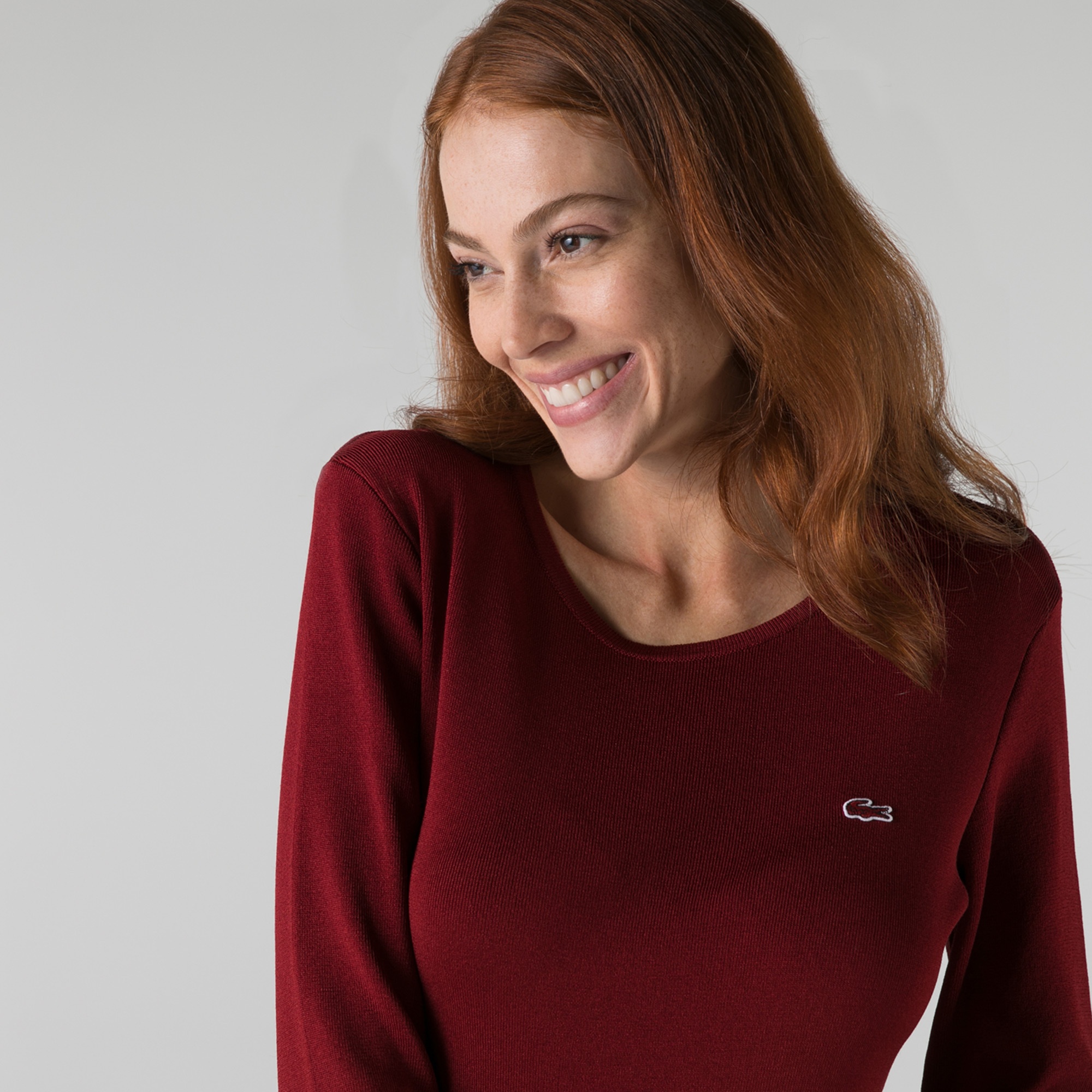 Lacoste Kadın Regular Fit Truvakar Kollu Kayık Yaka Bordo Elbise